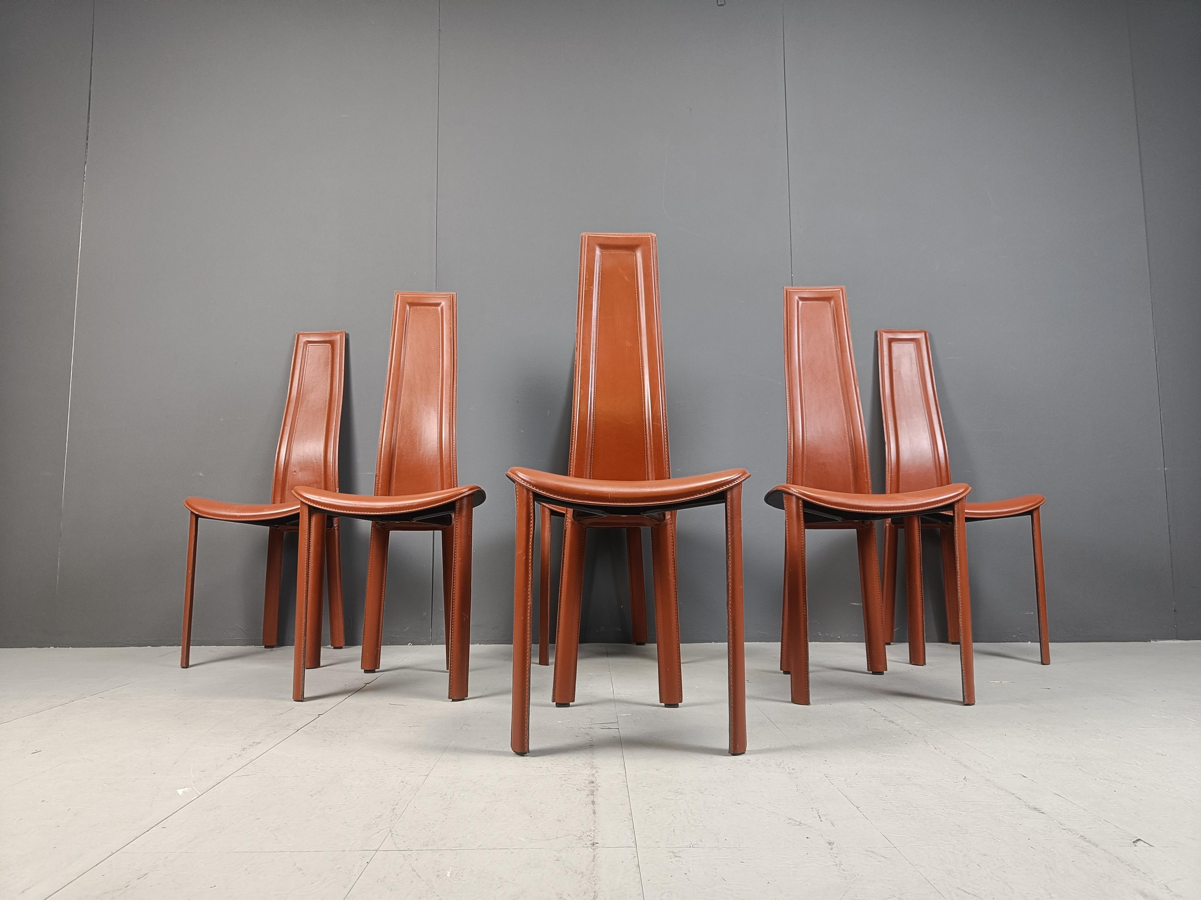 Late 20th Century Vintage leather dining chairs by Arper italy, 1980s - set of 6