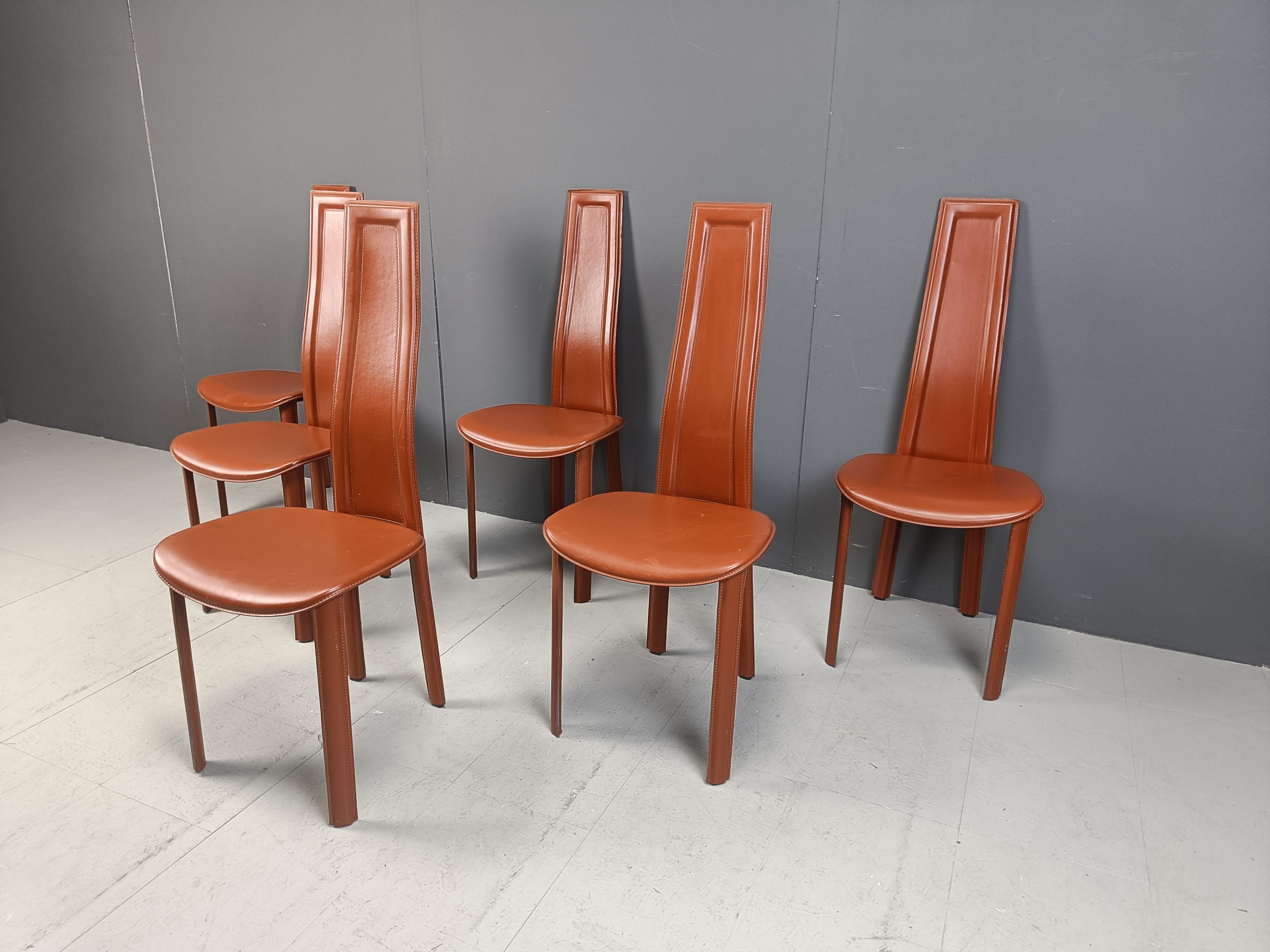 Leather Vintage leather dining chairs by Arper italy, 1980s - set of 6