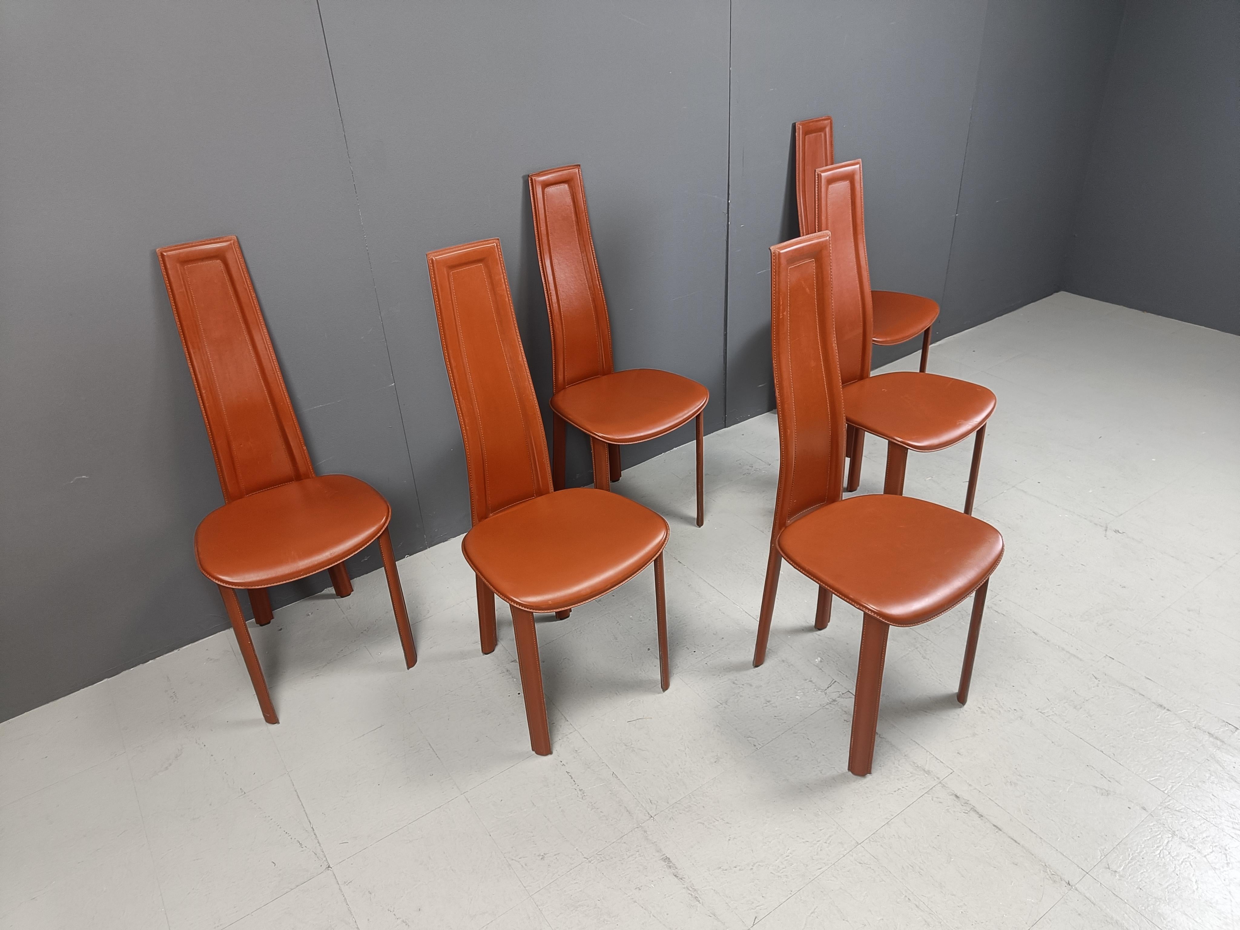 Vintage leather dining chairs by Arper italy, 1980s - set of 6 1