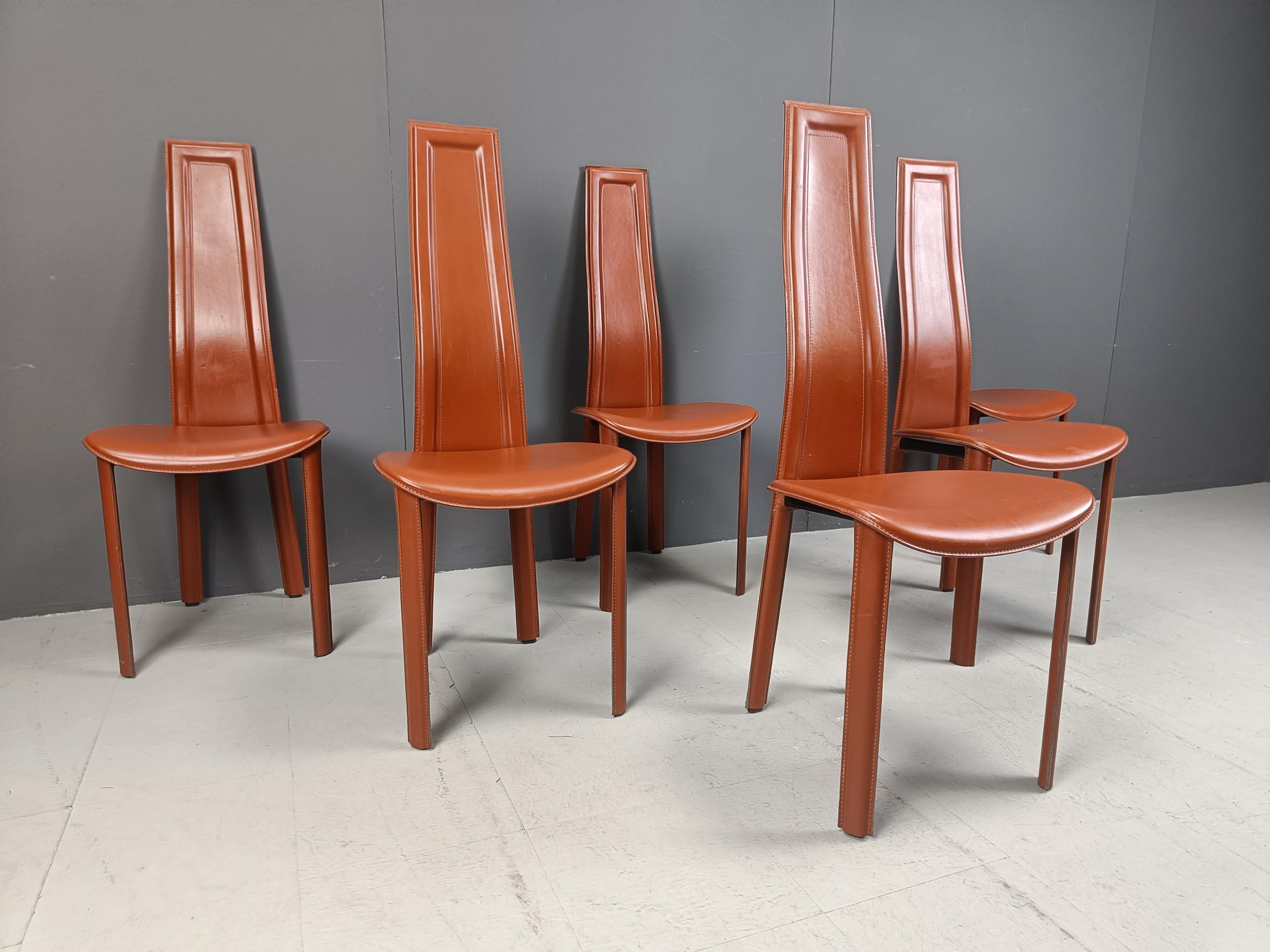 Vintage leather dining chairs by Arper italy, 1980s - set of 6 2