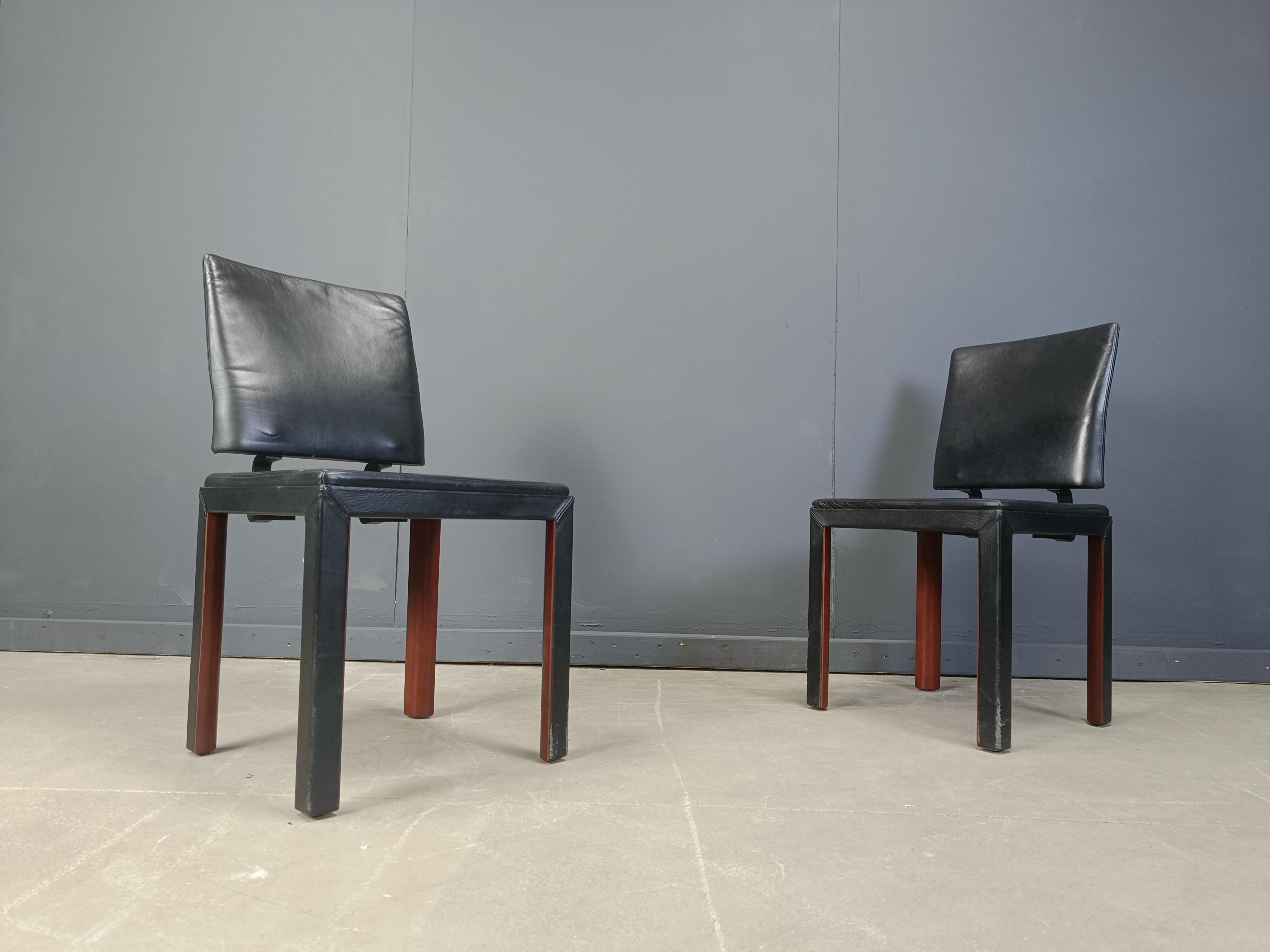 Vintage-Esszimmerstühle aus Leder von Durlet, 1980er Jahre im Zustand „Gut“ im Angebot in Leuven, Vlaams Gewest