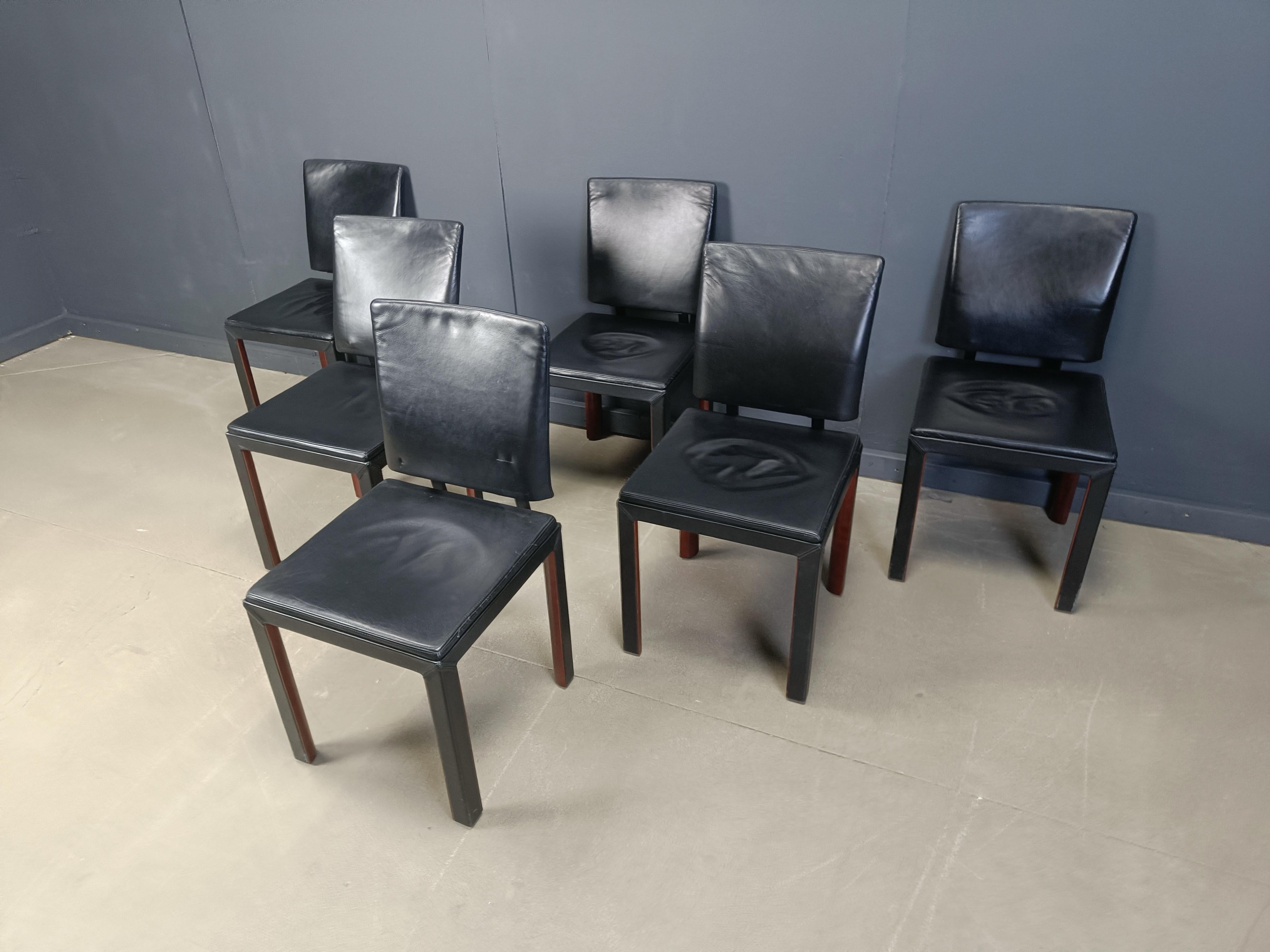 Vintage-Esszimmerstühle aus Leder von Durlet, 1980er Jahre (Ende des 20. Jahrhunderts) im Angebot