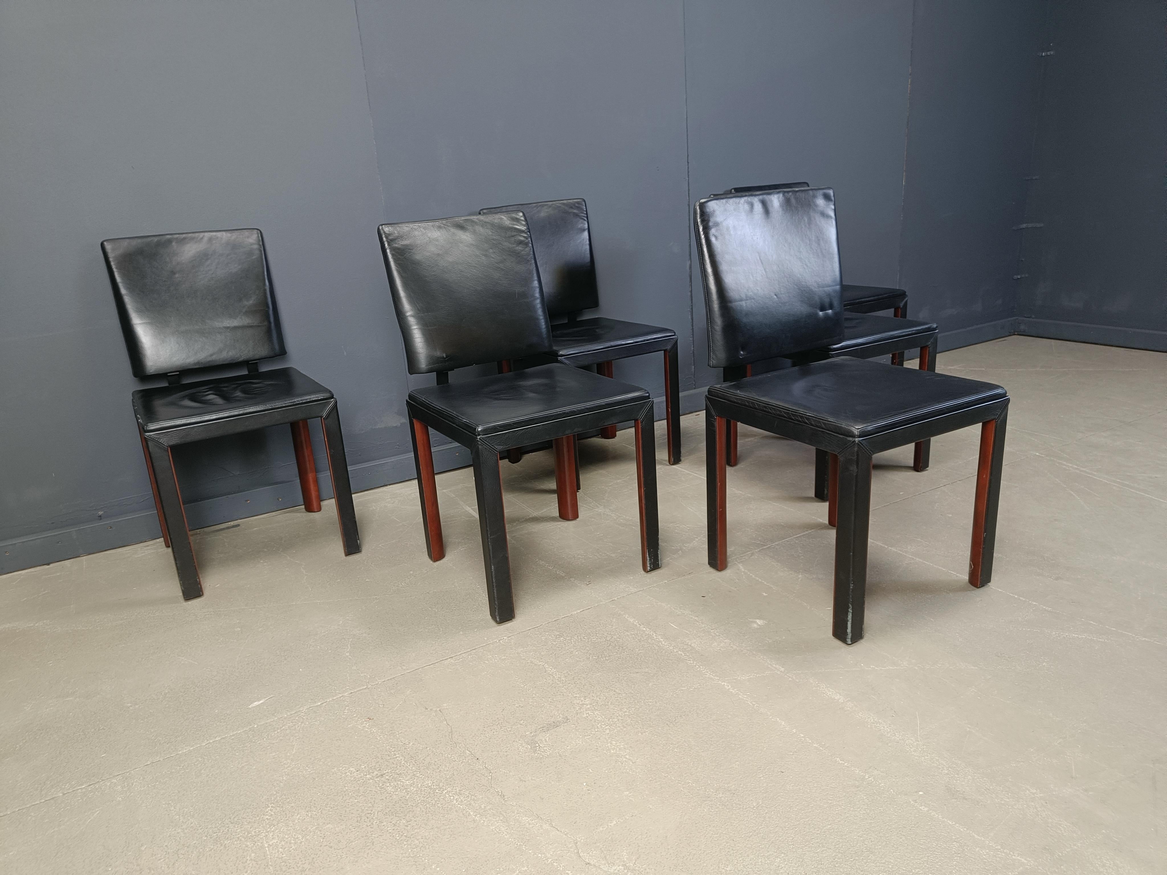 Vintage-Esszimmerstühle aus Leder von Durlet, 1980er Jahre im Angebot 1