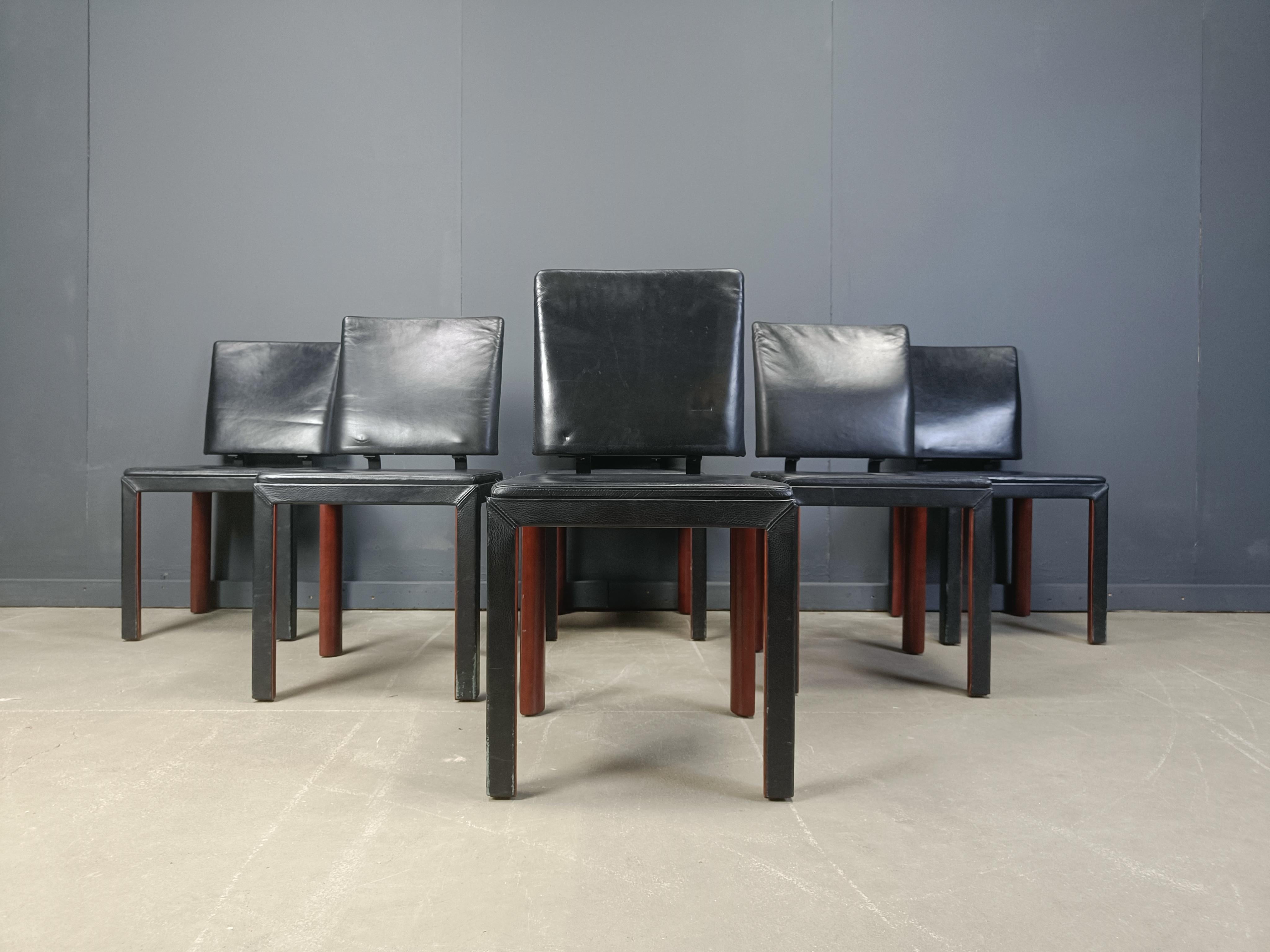 Vintage-Esszimmerstühle aus Leder von Durlet, 1980er Jahre im Angebot 3