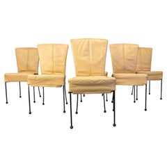 Vintage leather dining chairs, set of 6, 1980s
