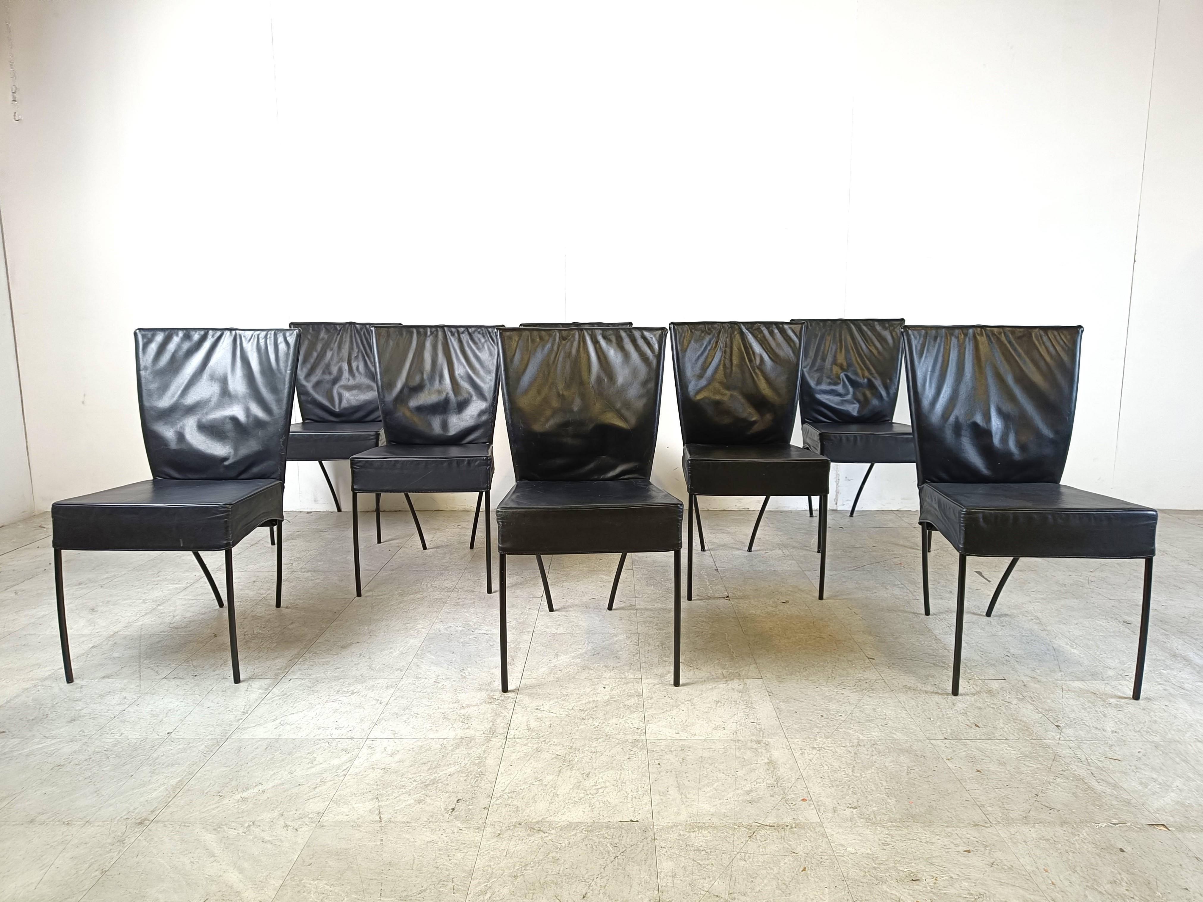 Vintage leather dining chairs, set of 8, 1980s 4
