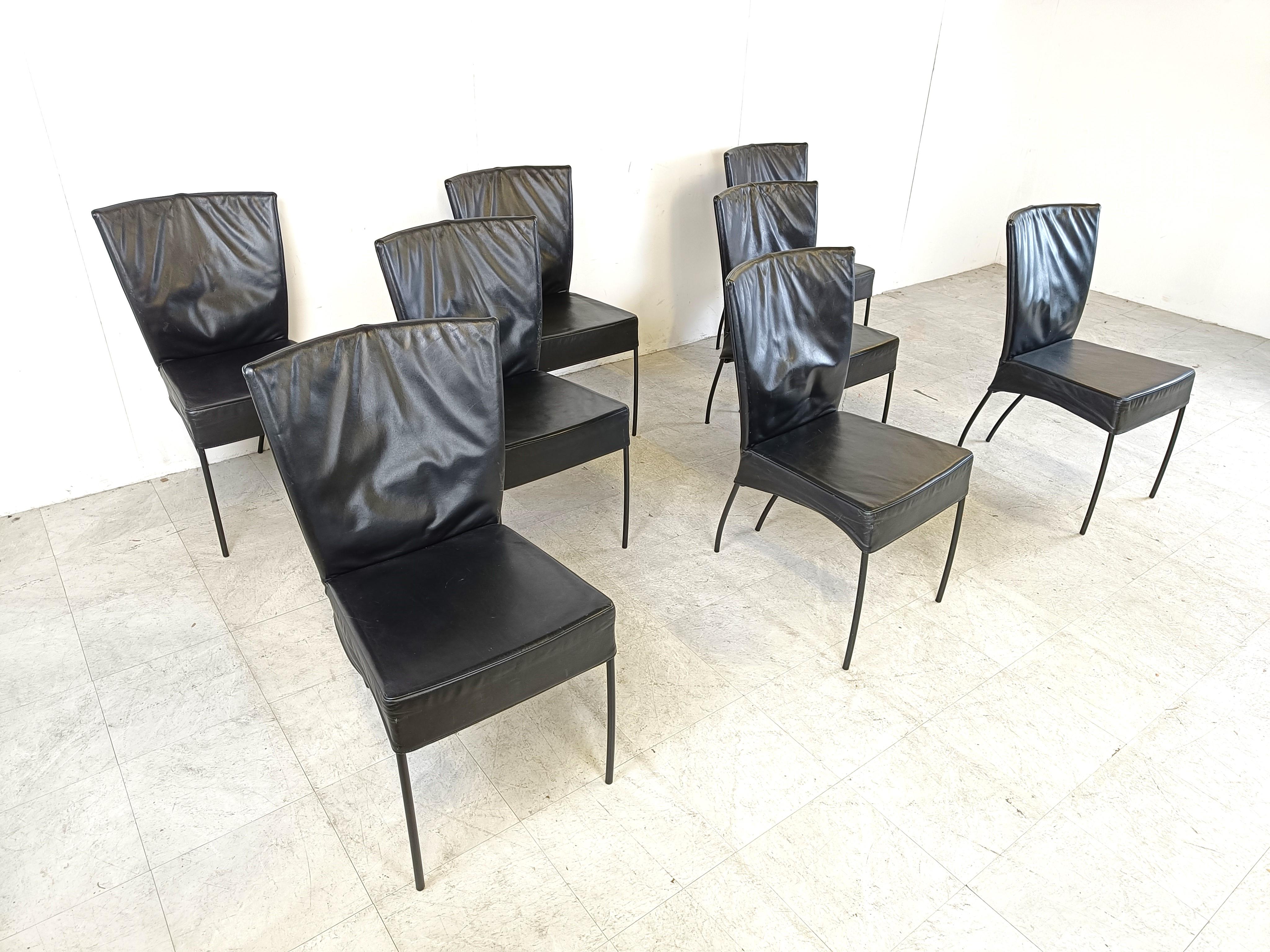 Vintage leather dining chairs, set of 8, 1980s In Good Condition For Sale In HEVERLEE, BE