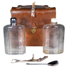 Set da bar da viaggio a doppia fiaschetta in pelle vintage c.1970