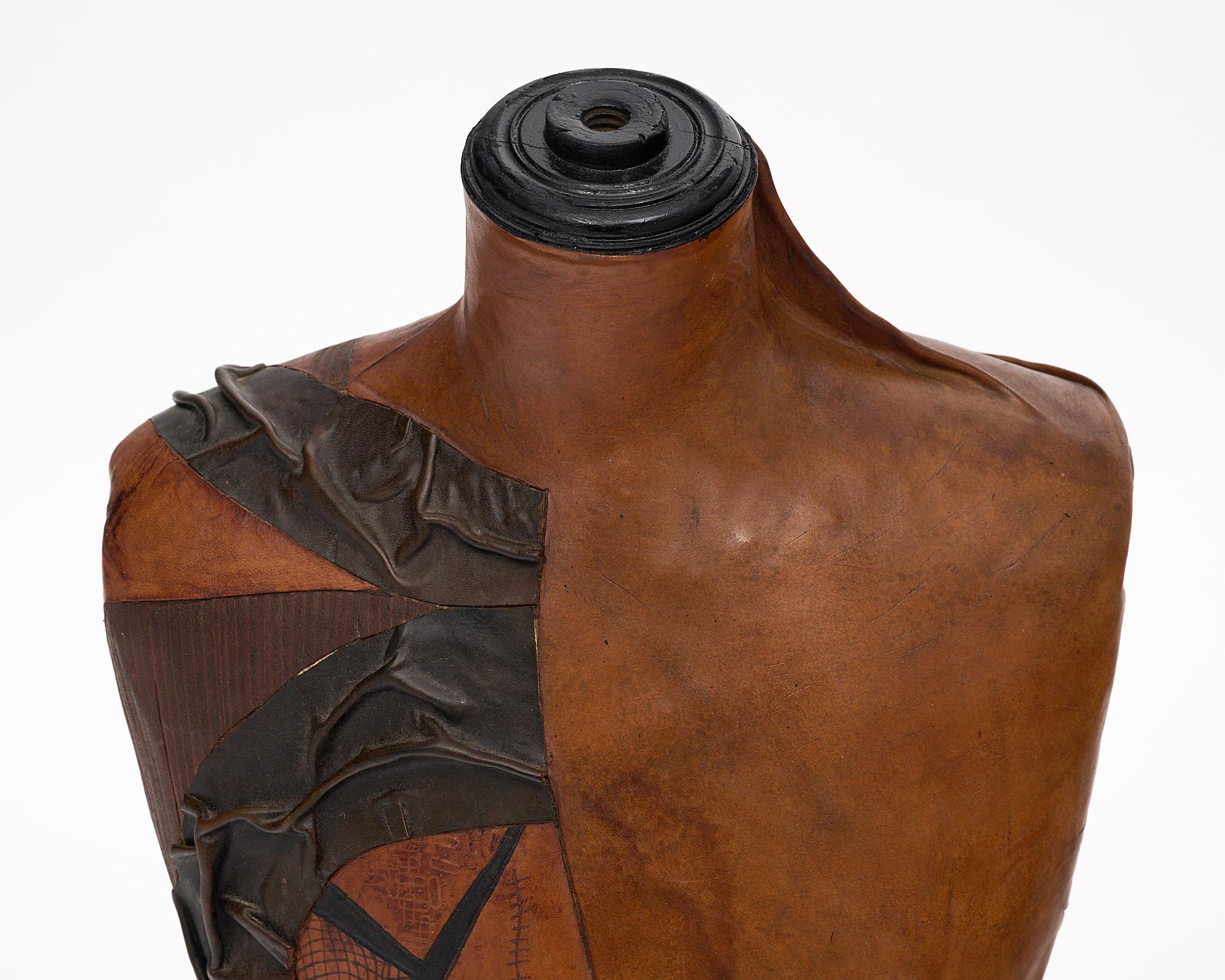 Vintage Leather Dress Form Mannequin In Good Condition For Sale In Austin, TX