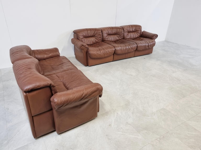 Mid-Century Modern Vintage Leather DS14 Sofa Set by De Sede, 1970s For Sale