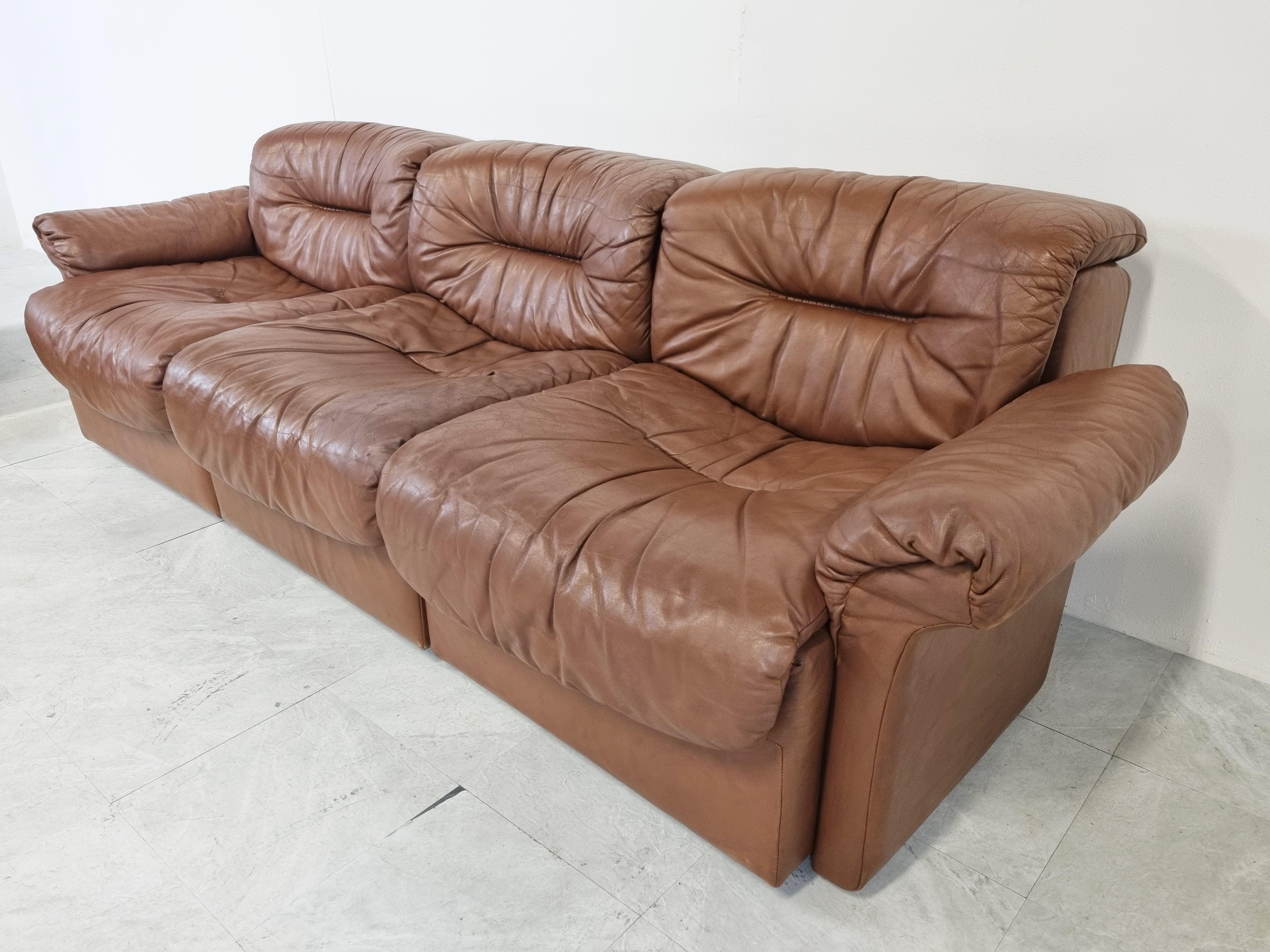 Vintage Leather DS14 Sofa Set by De Sede, 1970s In Good Condition In Leuven, Vlaams Gewest