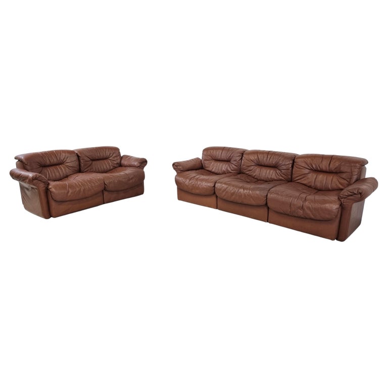 Vintage Leather DS14 Sofa Set by De Sede, 1970s For Sale