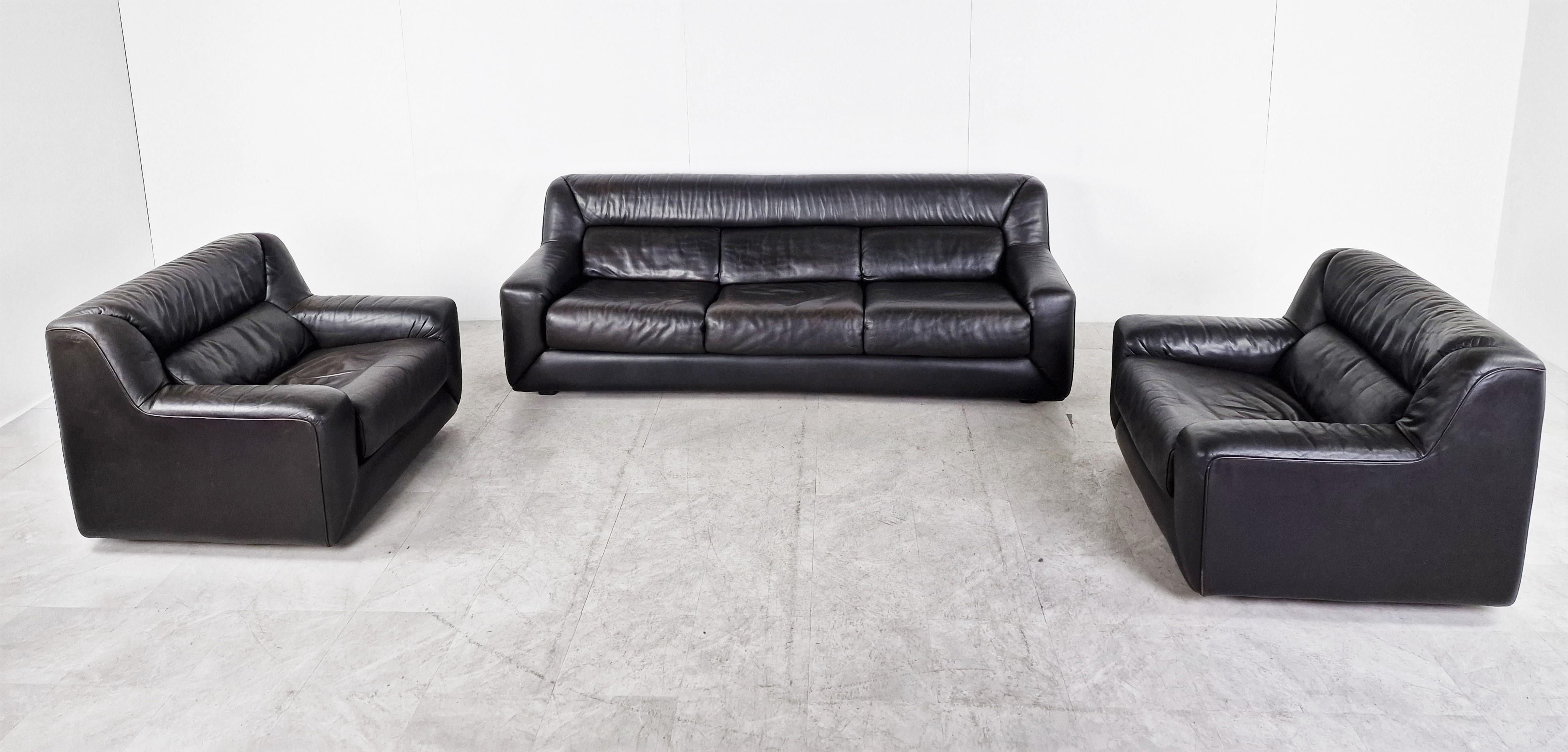 Vintage Leather DS42 Sofa Set by De Sede, 1970s 1
