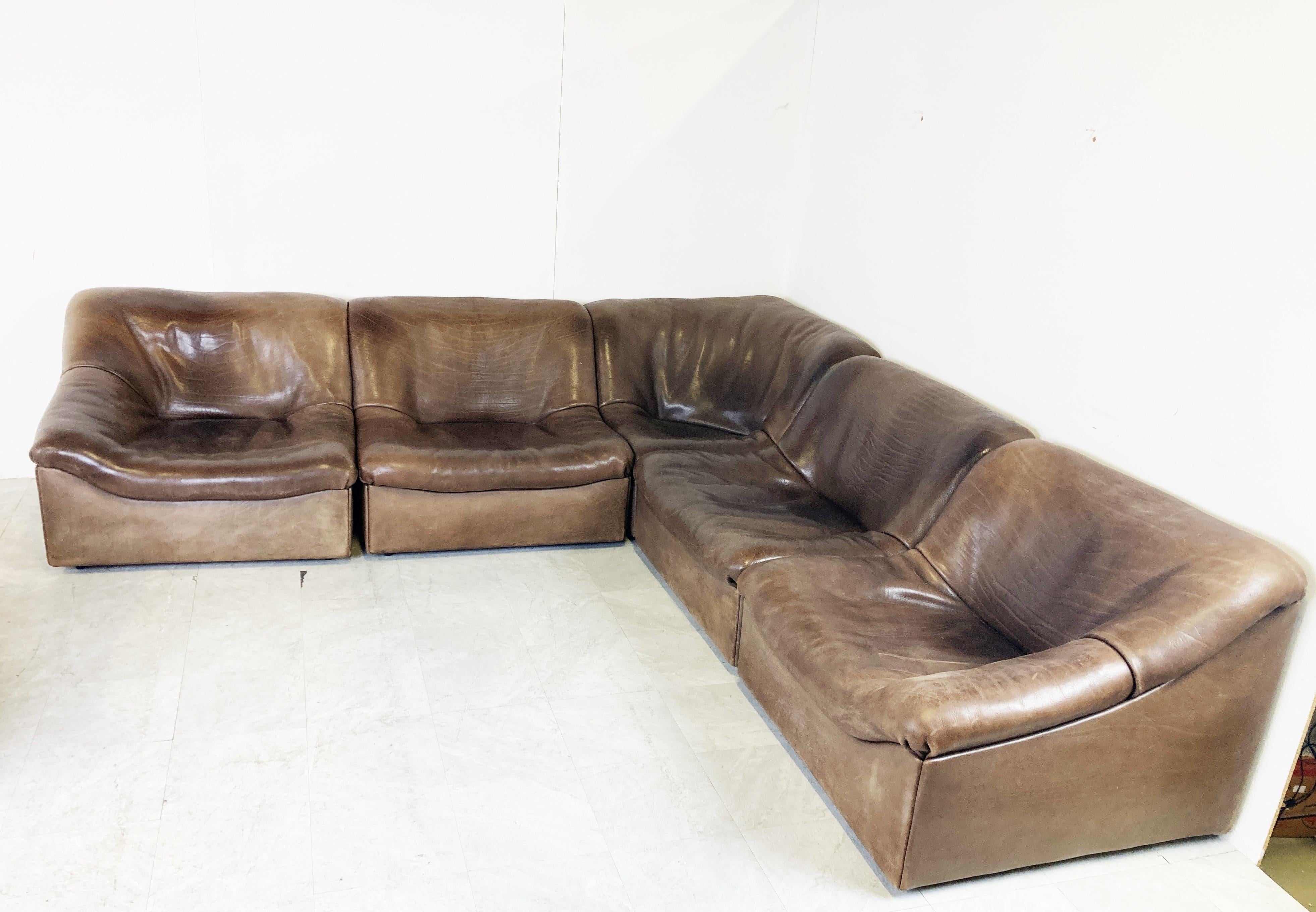 Swiss Vintage Leather Ds46 Modular Sofa by De Sede, 1970s