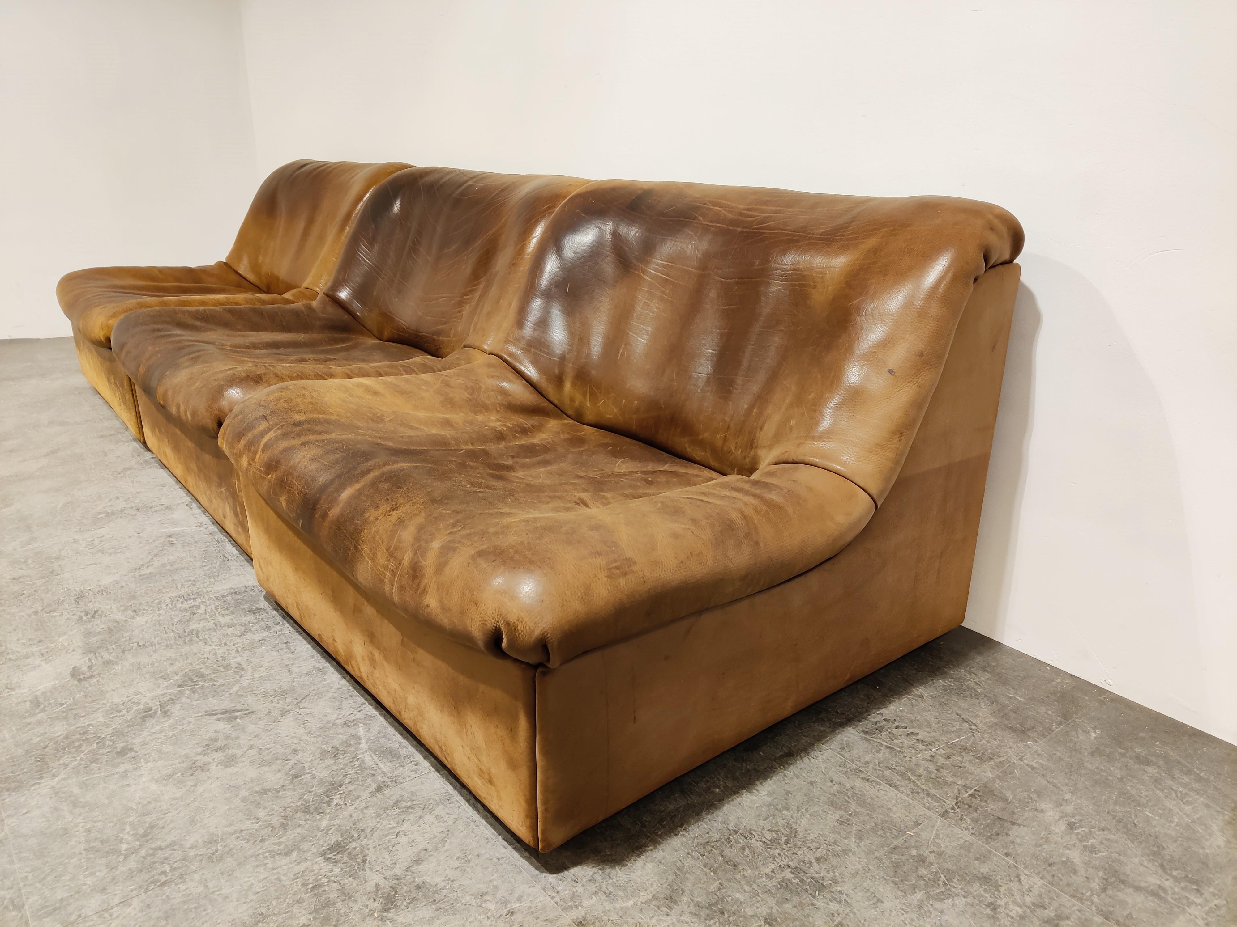 Late 20th Century Vintage Leather Ds46 Modular Three Piece Sofa by De Sede, 1970s