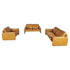 Vintage Leather DS61 Sofa Set by De Sede, 1970s