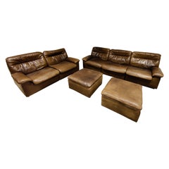 Vintage Leather DS66 Sofa Set by De Sede, 1970s