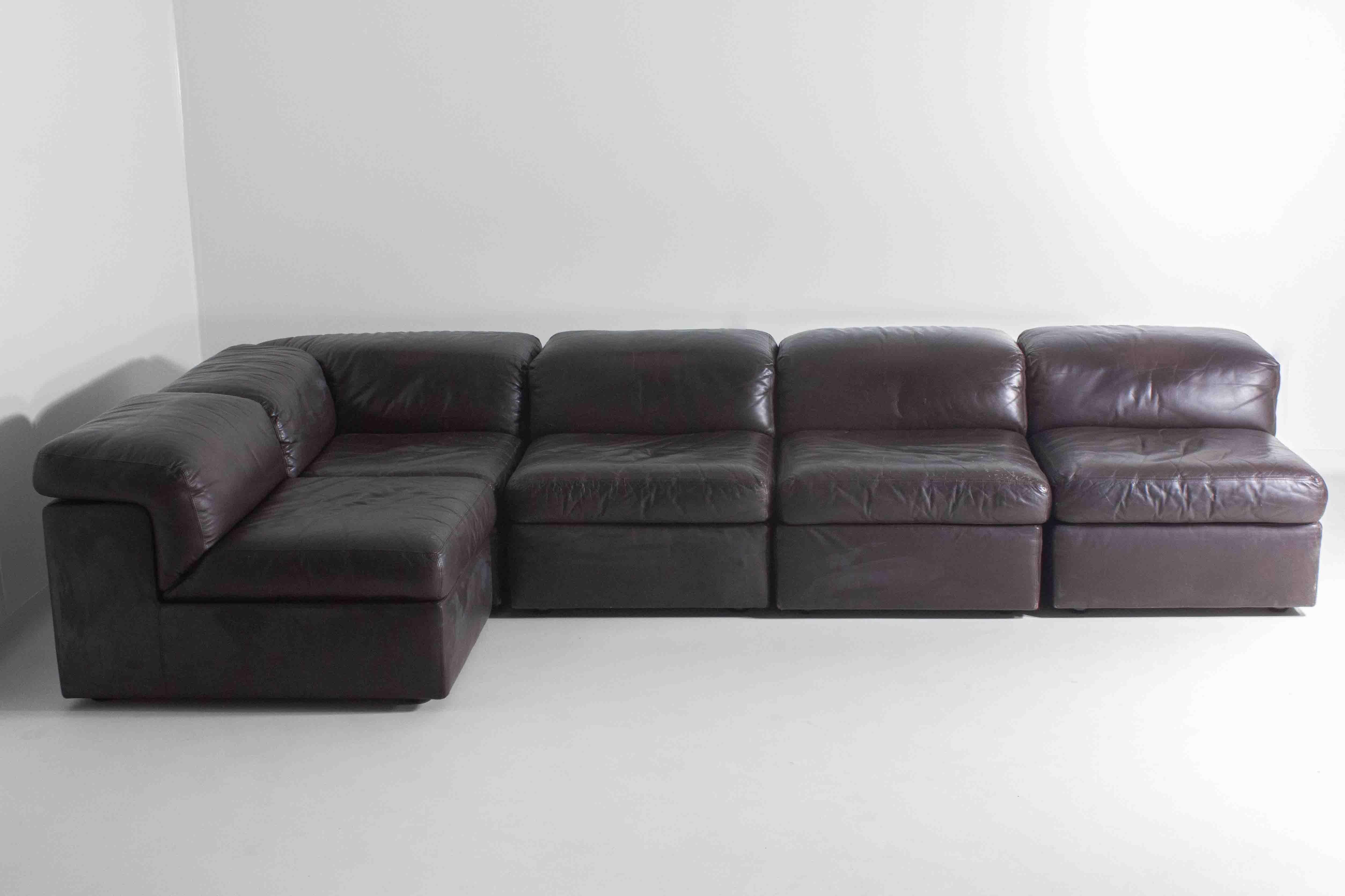 Modulares Vintage-Sofa-Set aus Leder Durlet Modell „Jeep“ aus Leder, 1970er Jahre (Moderne der Mitte des Jahrhunderts) im Angebot