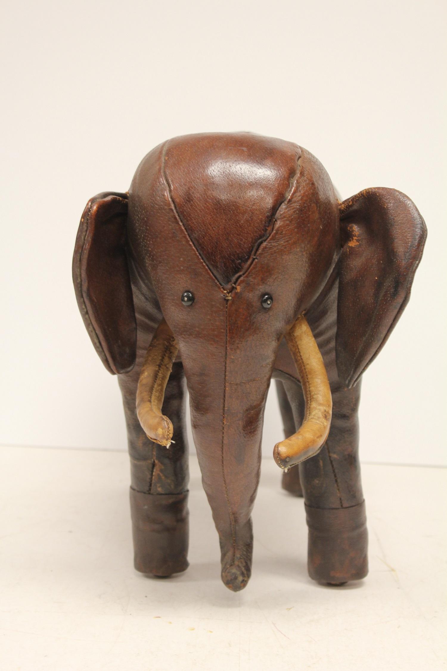 Mid-Century Modern Vintage Leather Elephant Footstool by Omersa for Abercrombie and Fitch