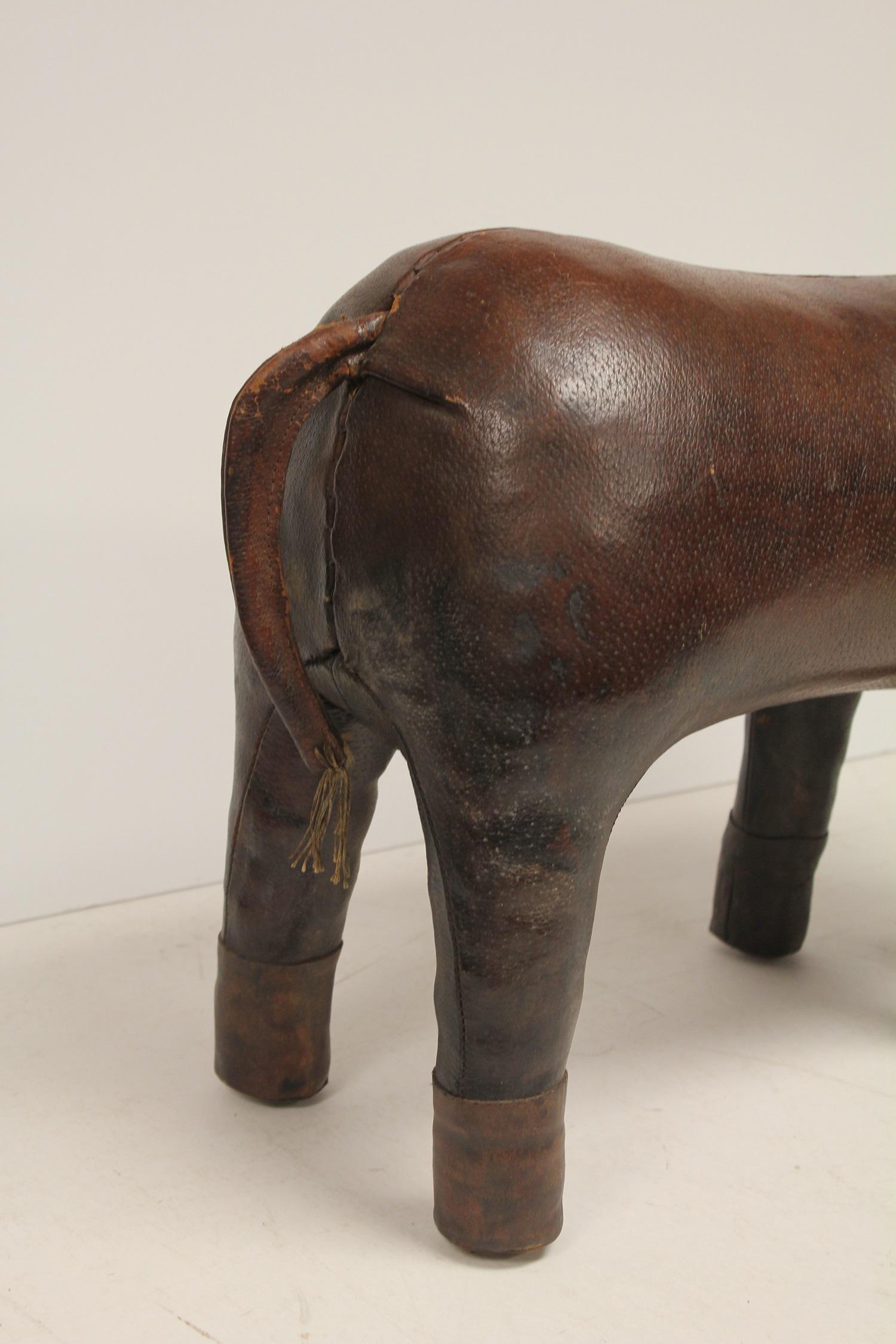 Vintage Leather Elephant Footstool by Omersa for Abercrombie and Fitch In Good Condition In Chicago, IL