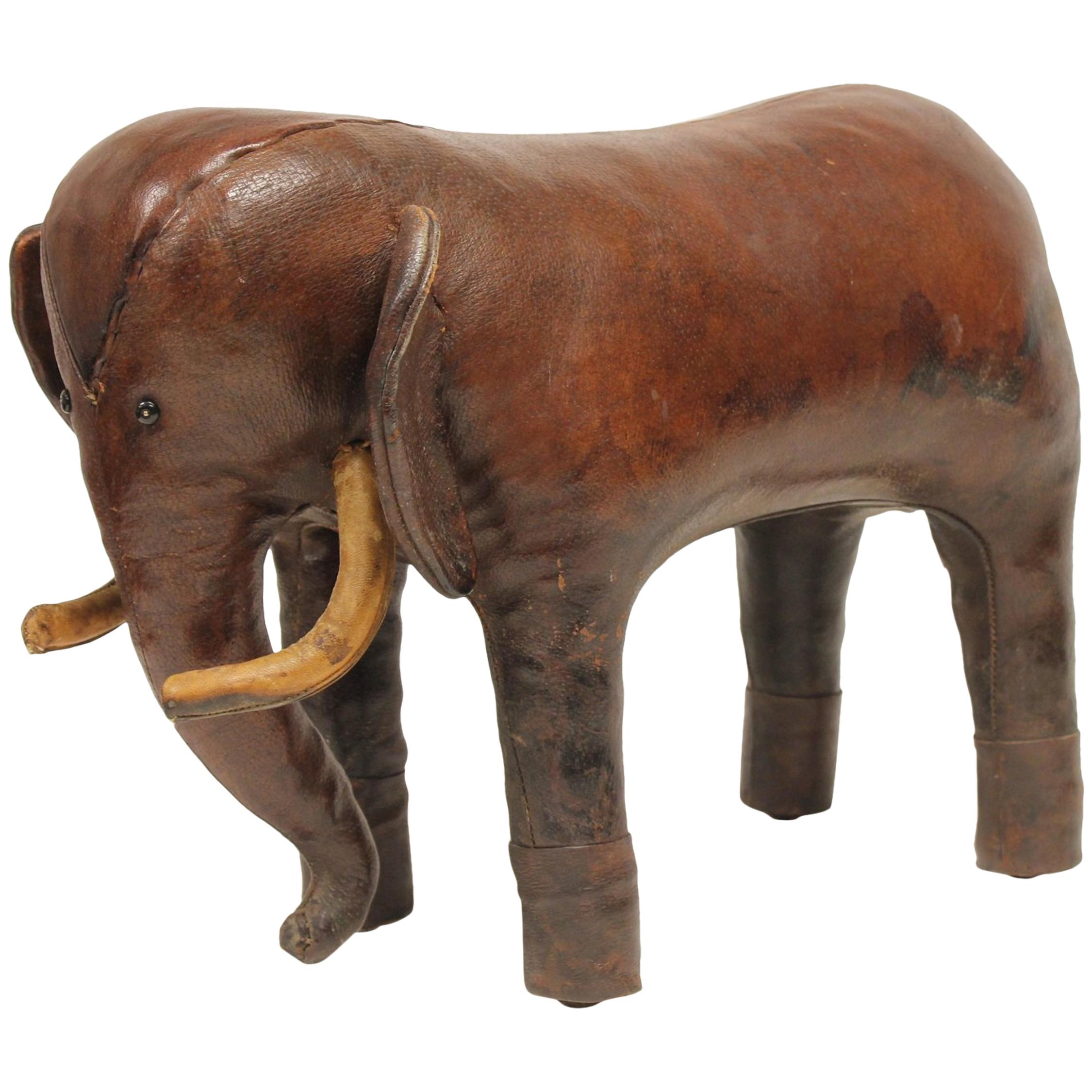 Vintage Leather Elephant Footstool by Omersa for Abercrombie and Fitch