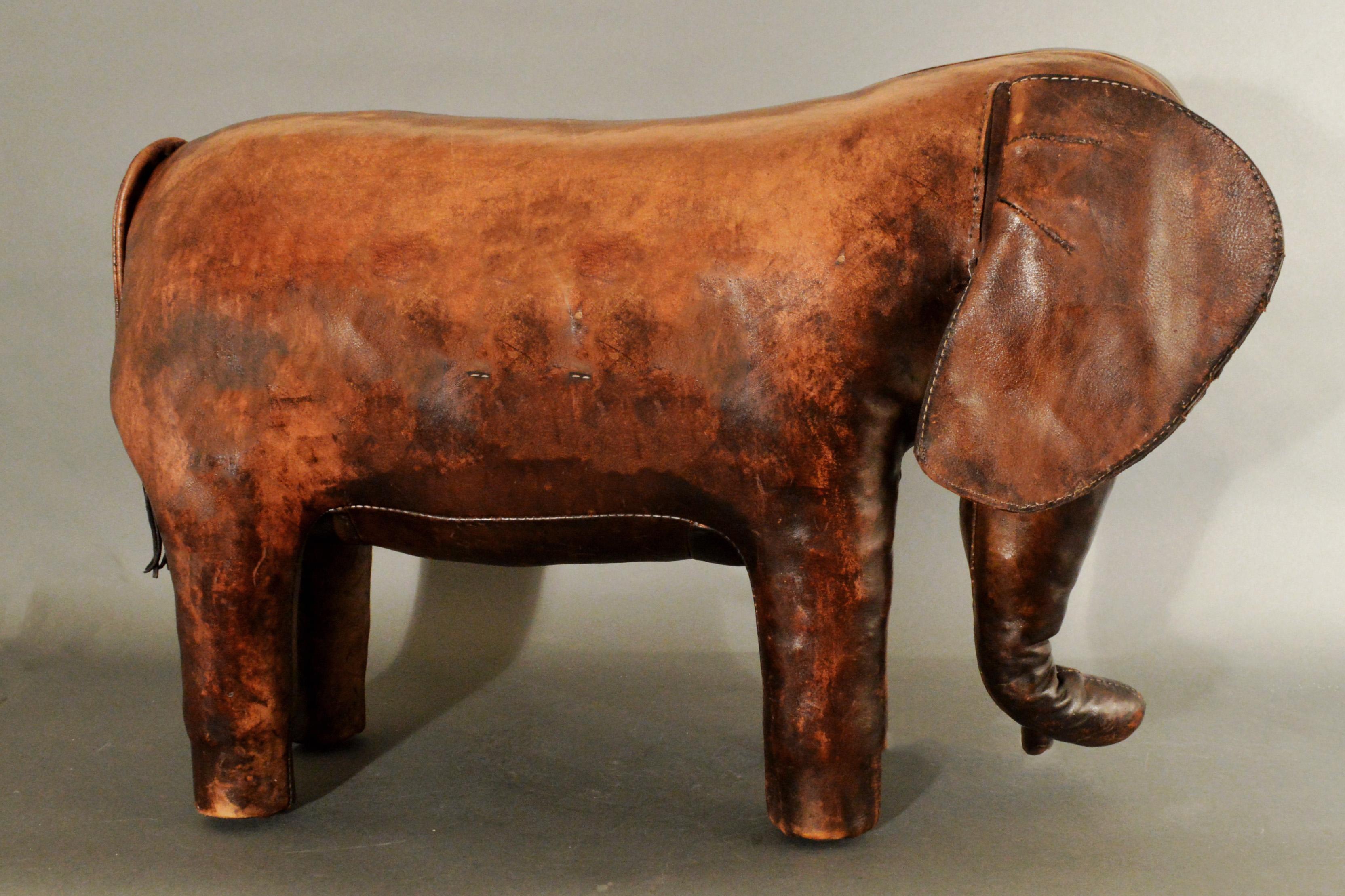 Vintage Leather Elephant Footstool, Dimitri Omersa for Abercrombie & Fitch In Good Condition In Downingtown, PA