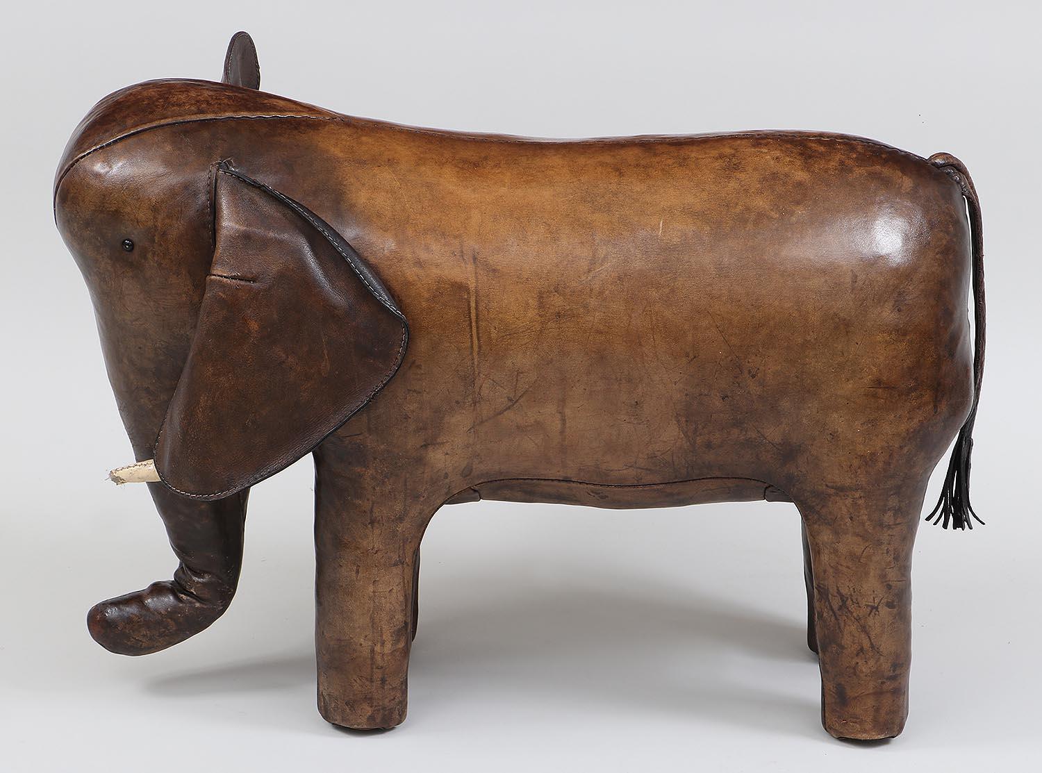 Mid-20th Century Vintage Leather Elephant Footstool, Dimitri Omersa for Abercrombie & Fitch