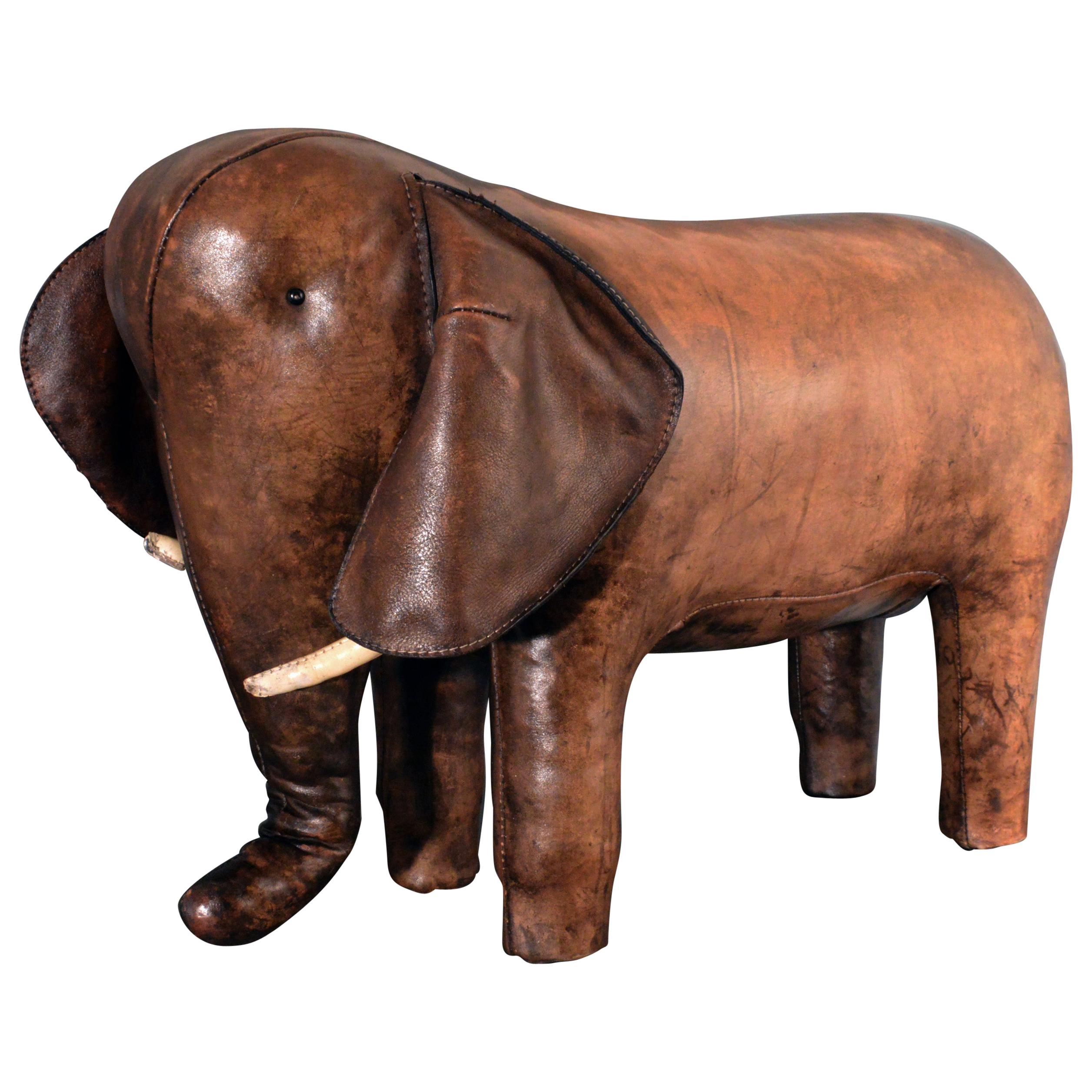 Vintage Leather Elephant Footstool, Dimitri Omersa for Abercrombie & Fitch