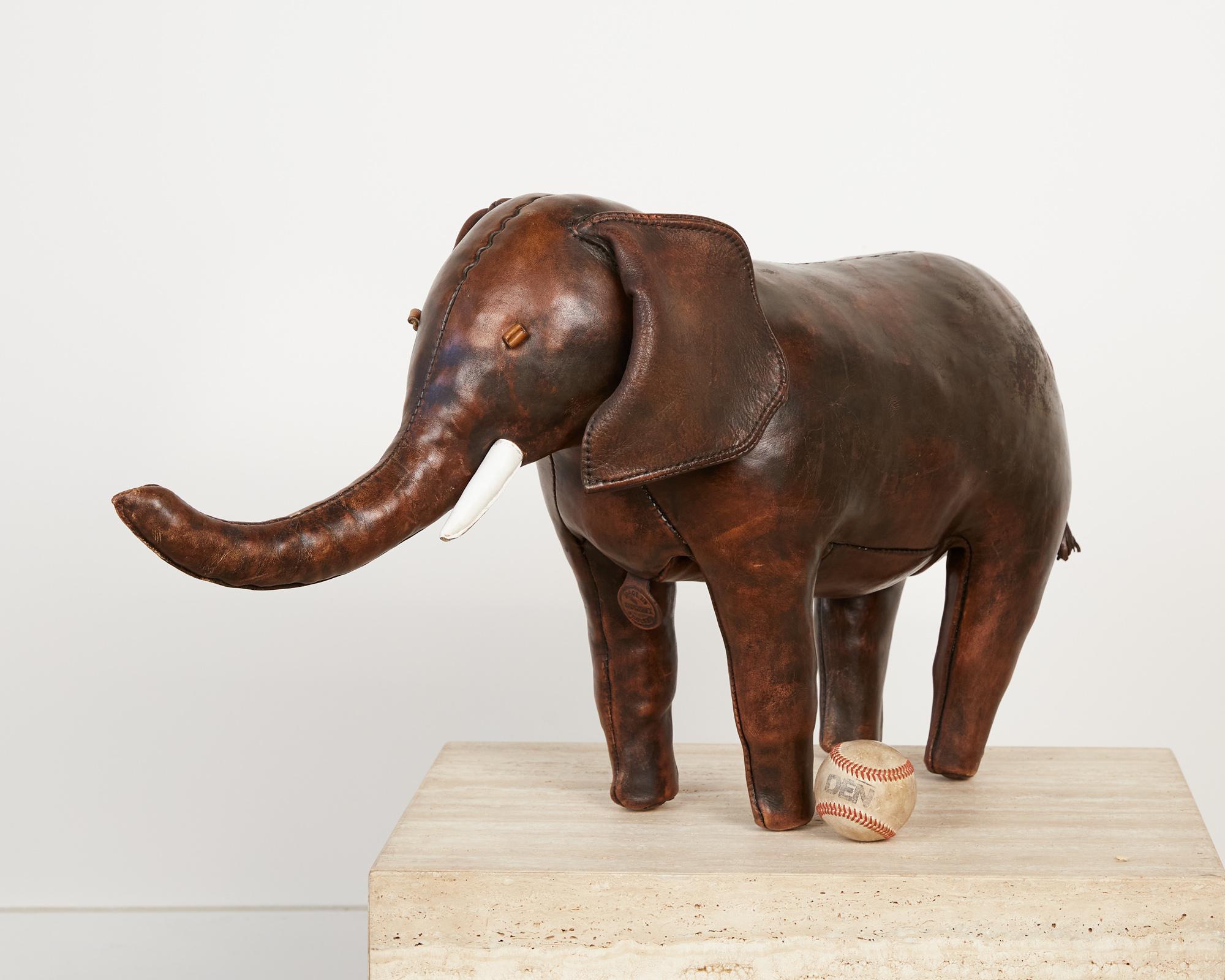 Developed initially for Liberty of London this leather elephant later became part of a collection of animals designed by Dimitri Omersa and sold in the US by Abercrombie and Fitch. This example is the 