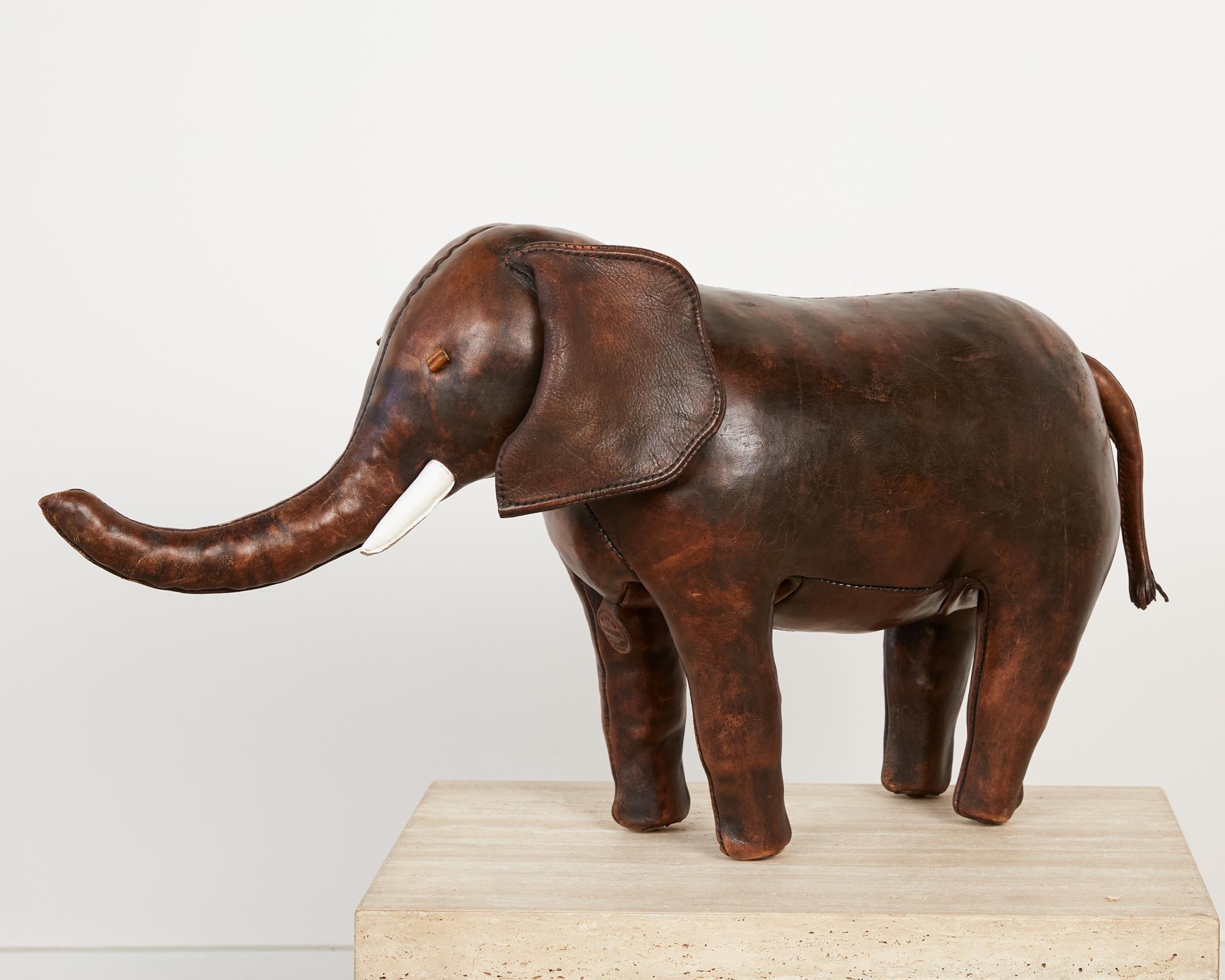 Mid-Century Modern Vintage Leather Elephant Ottoman for Abercrombie & Fitch by Omersa for Liberty