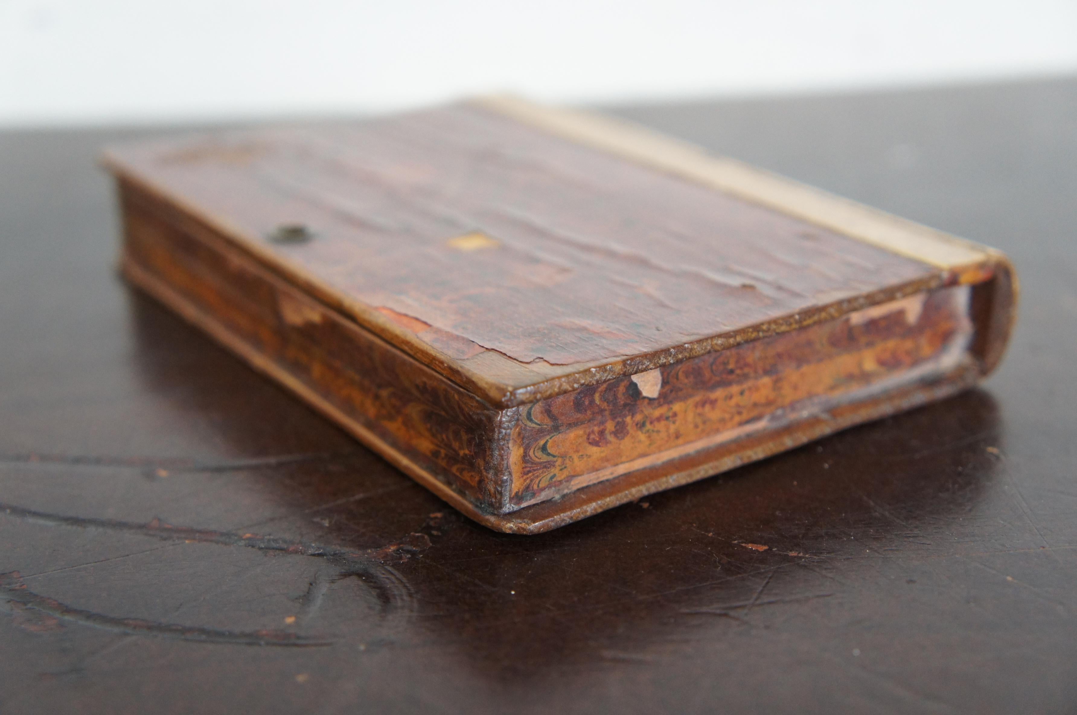 Vintage Leather Faux False Book Keepsake Cigarette Box Marbled Edges 1