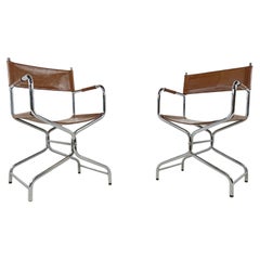 Vintage Leather Folding Chairs Set of 2, 1970s