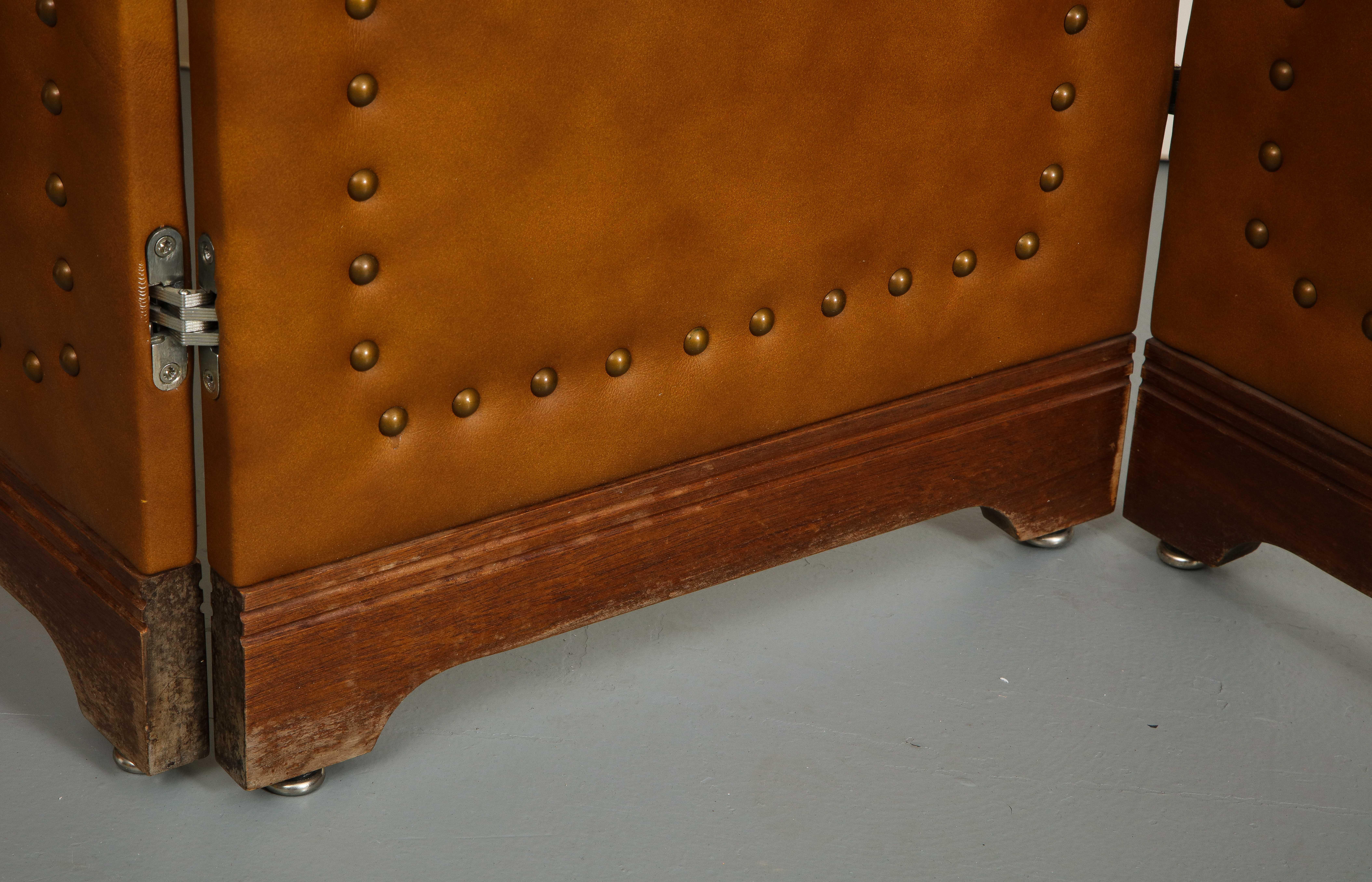 Écran pliant vintage en cuir avec 5 panneaux, vers 1960 en vente 6