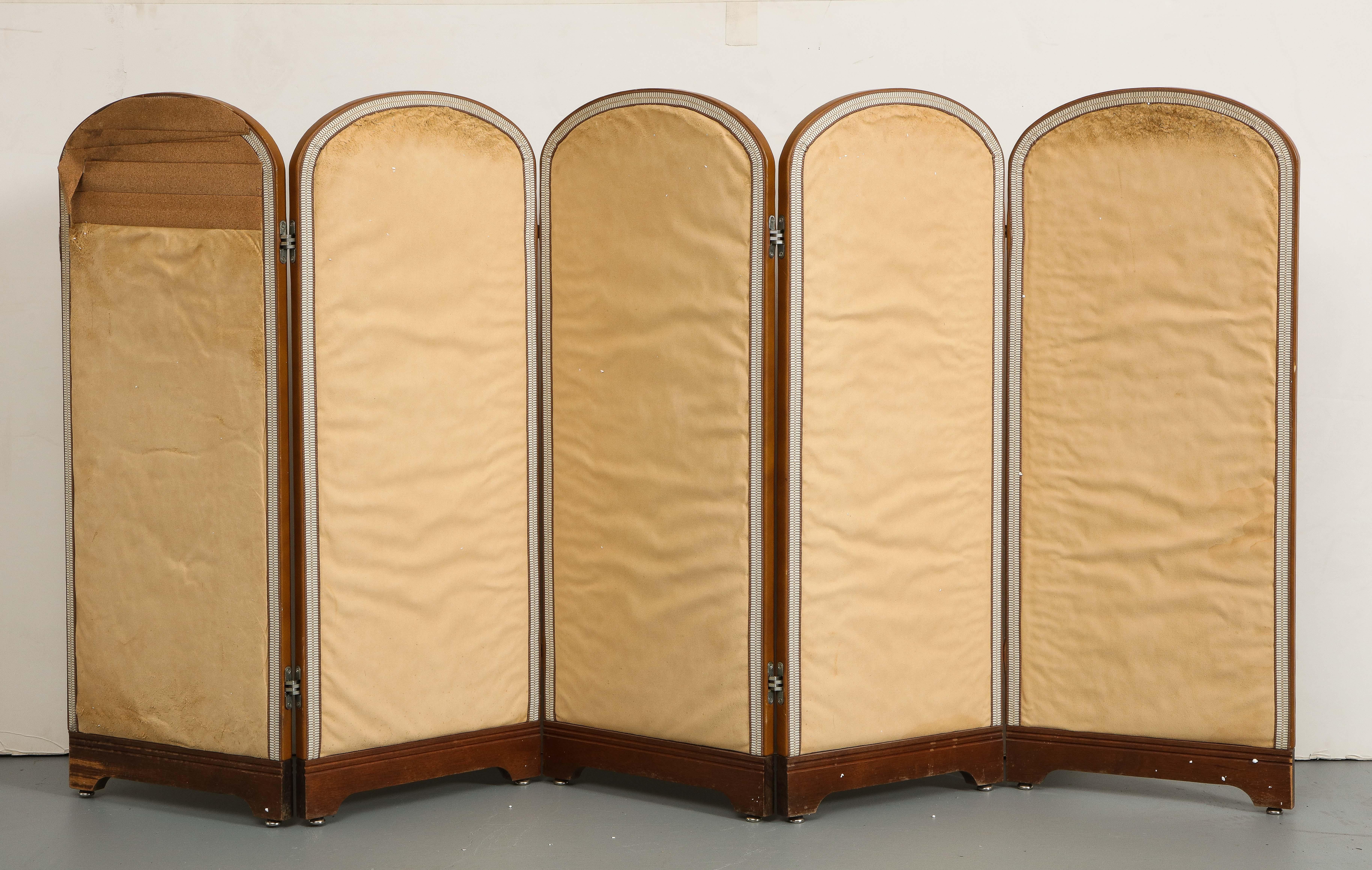 Klappbarer Vintage-Raumteiler aus Leder mit 5 Tafeln, ca. 1960 im Angebot 10