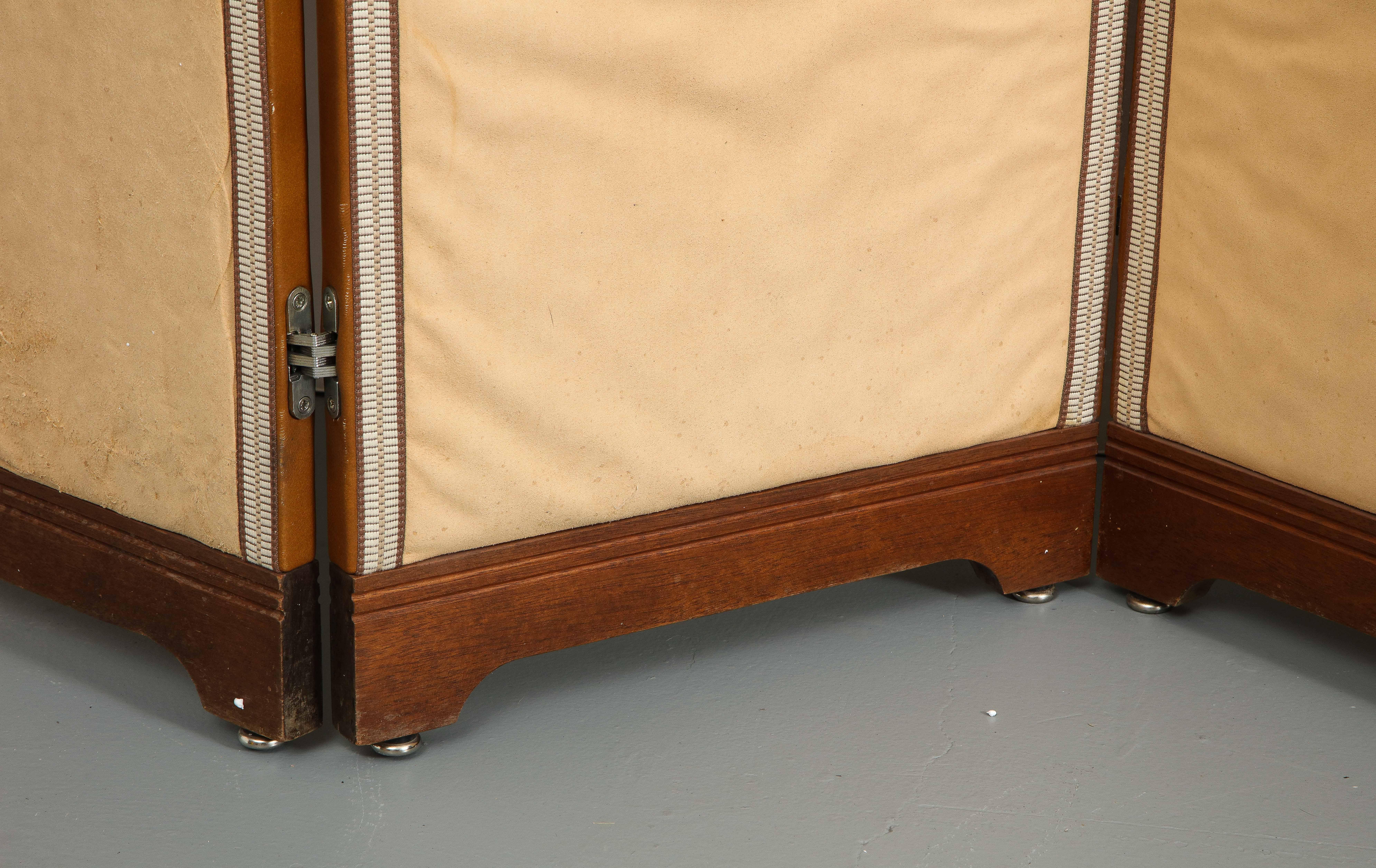 Klappbarer Vintage-Raumteiler aus Leder mit 5 Tafeln, ca. 1960 im Angebot 11