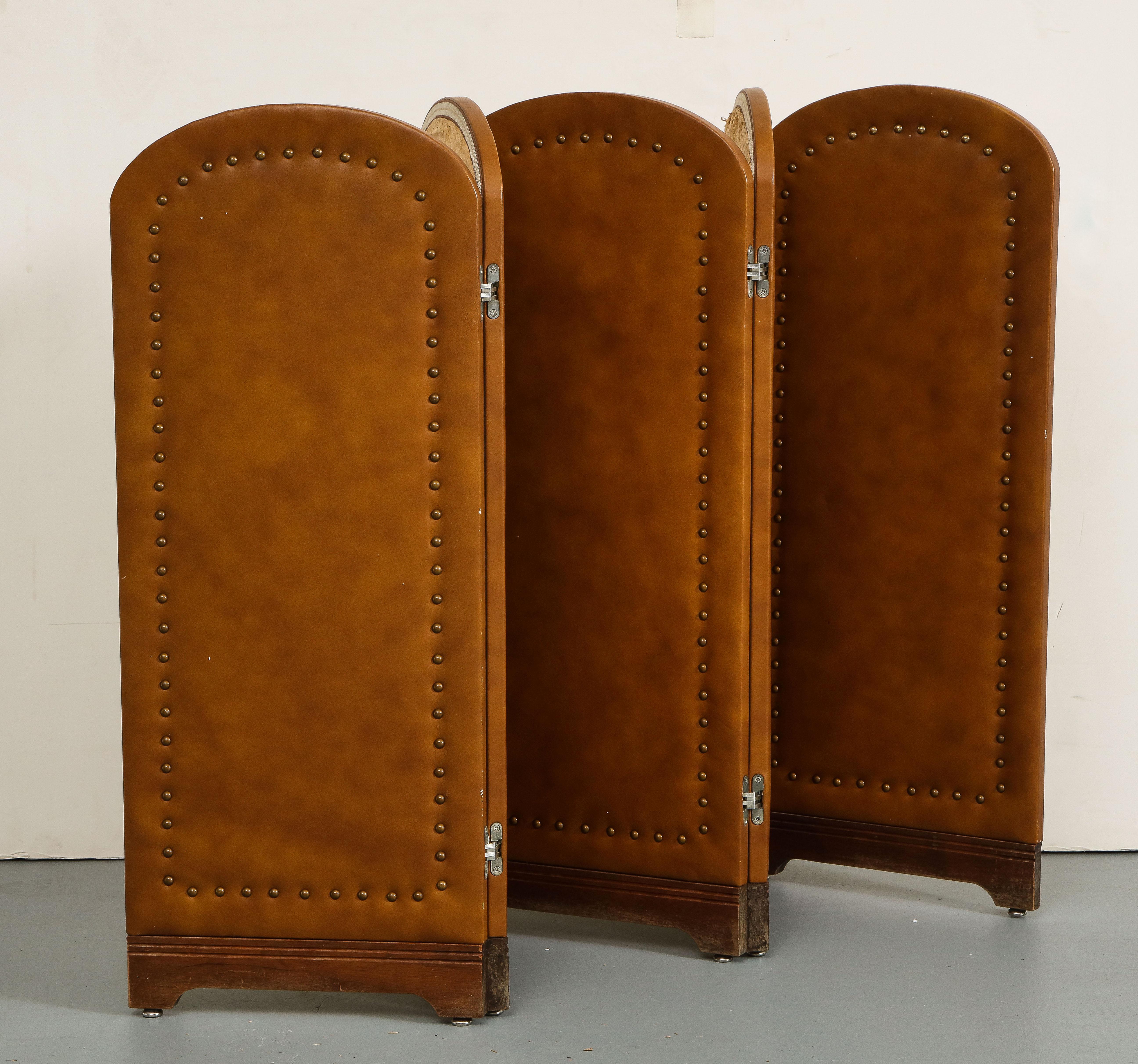 20th Century Vintage Leather Folding Screen with 5 Panels, C. 1960 For Sale