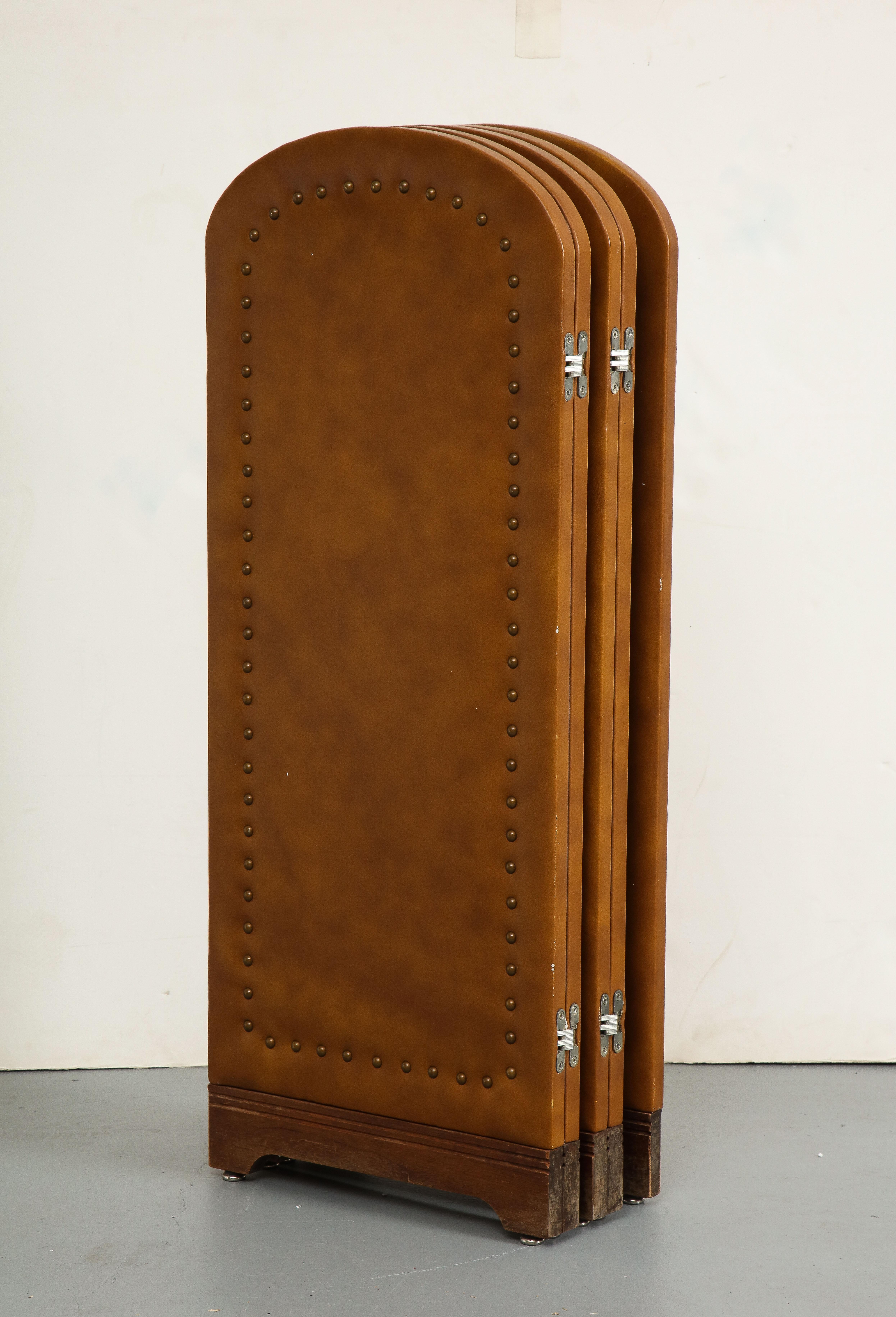 Cuir Écran pliant vintage en cuir avec 5 panneaux, vers 1960 en vente