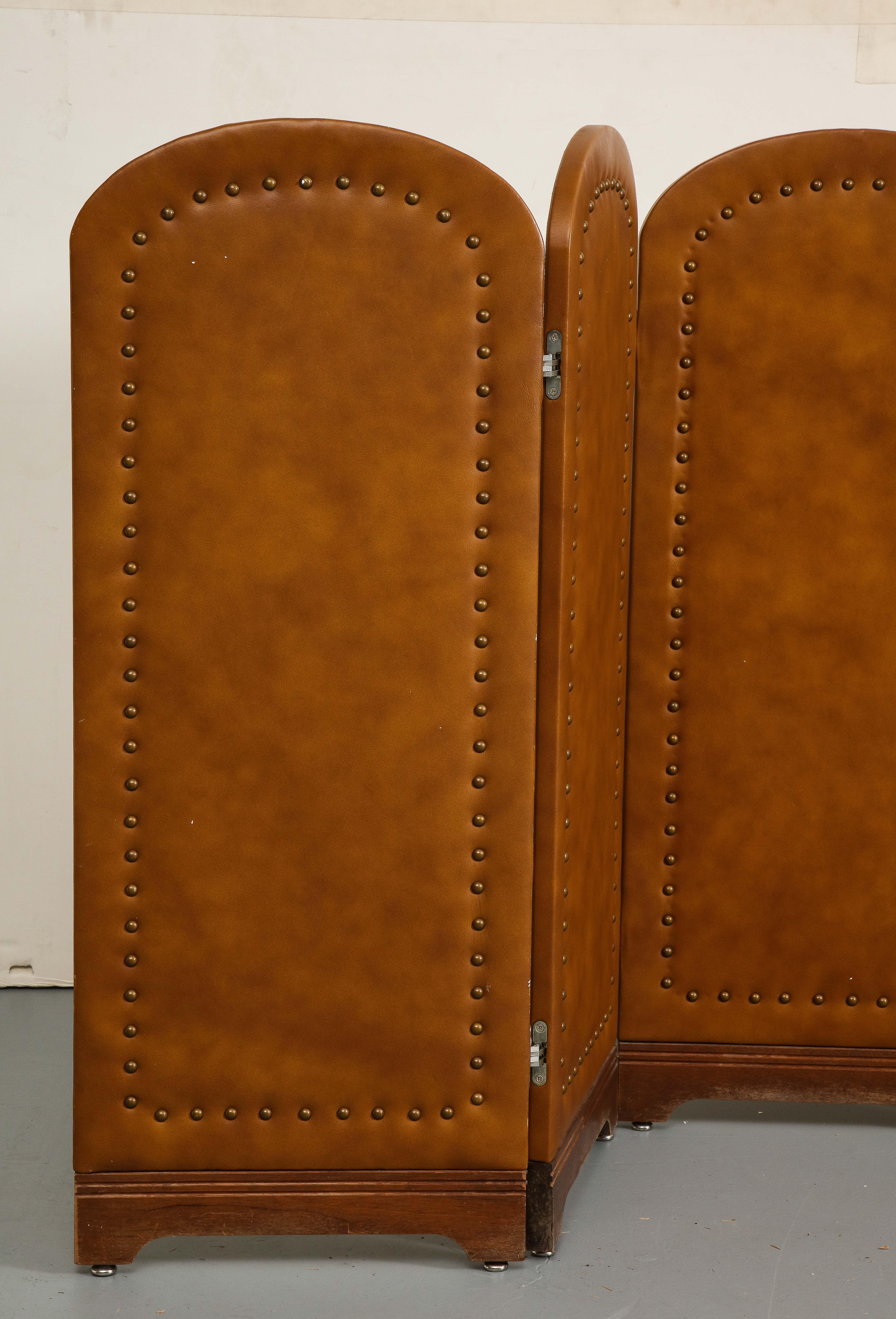Klappbarer Vintage-Raumteiler aus Leder mit 5 Tafeln, ca. 1960 im Angebot 3