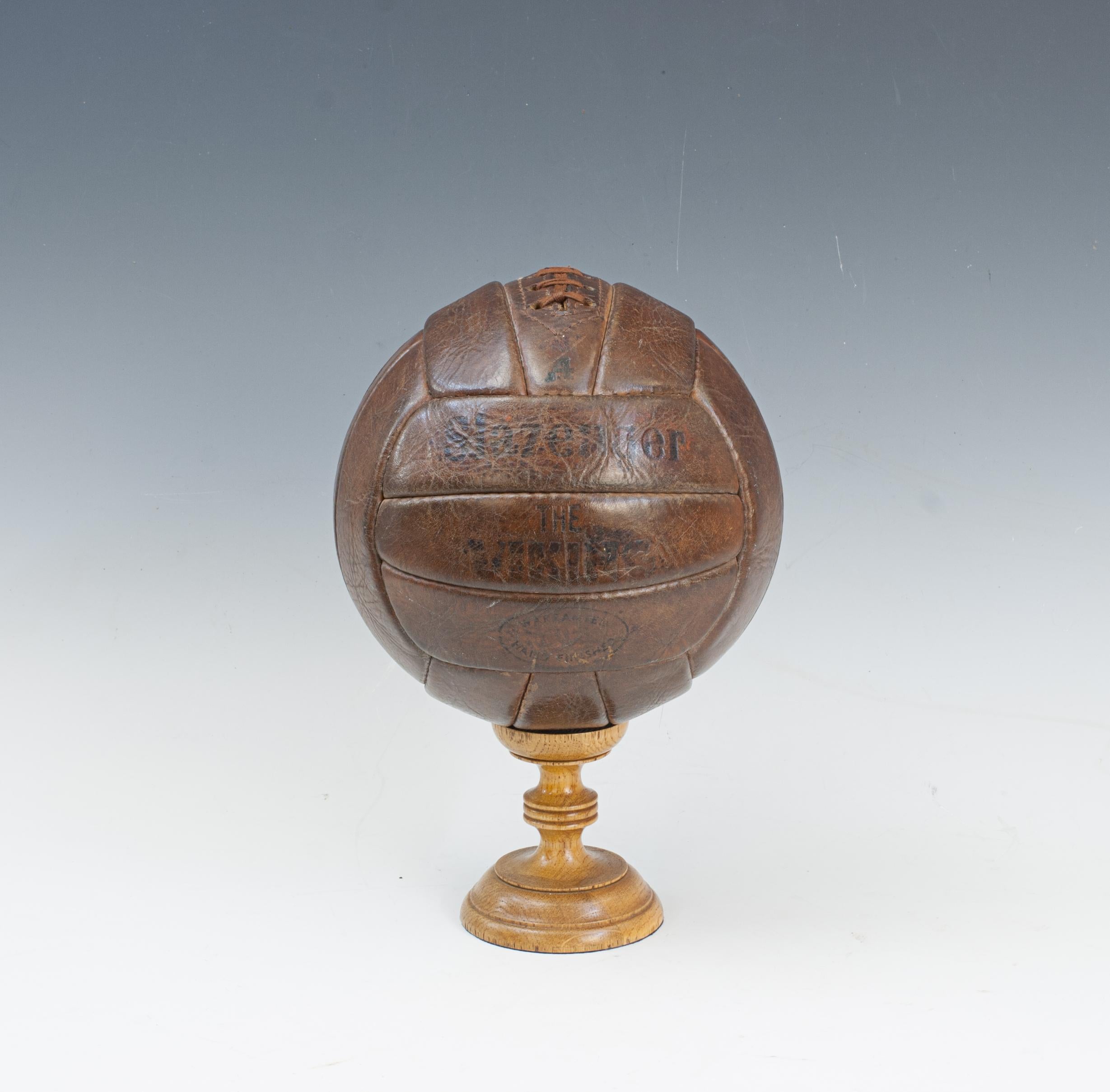 Vintage Child's leather Soccer Ball.
A good hand finished No. 4, 18 panel leather Slazenger football, 'The Viking'. A nice, small size ball with bladder and new lace. Embossed on the football 'Slazenger, 'The Viking', Warranted Hand Finished, 4,