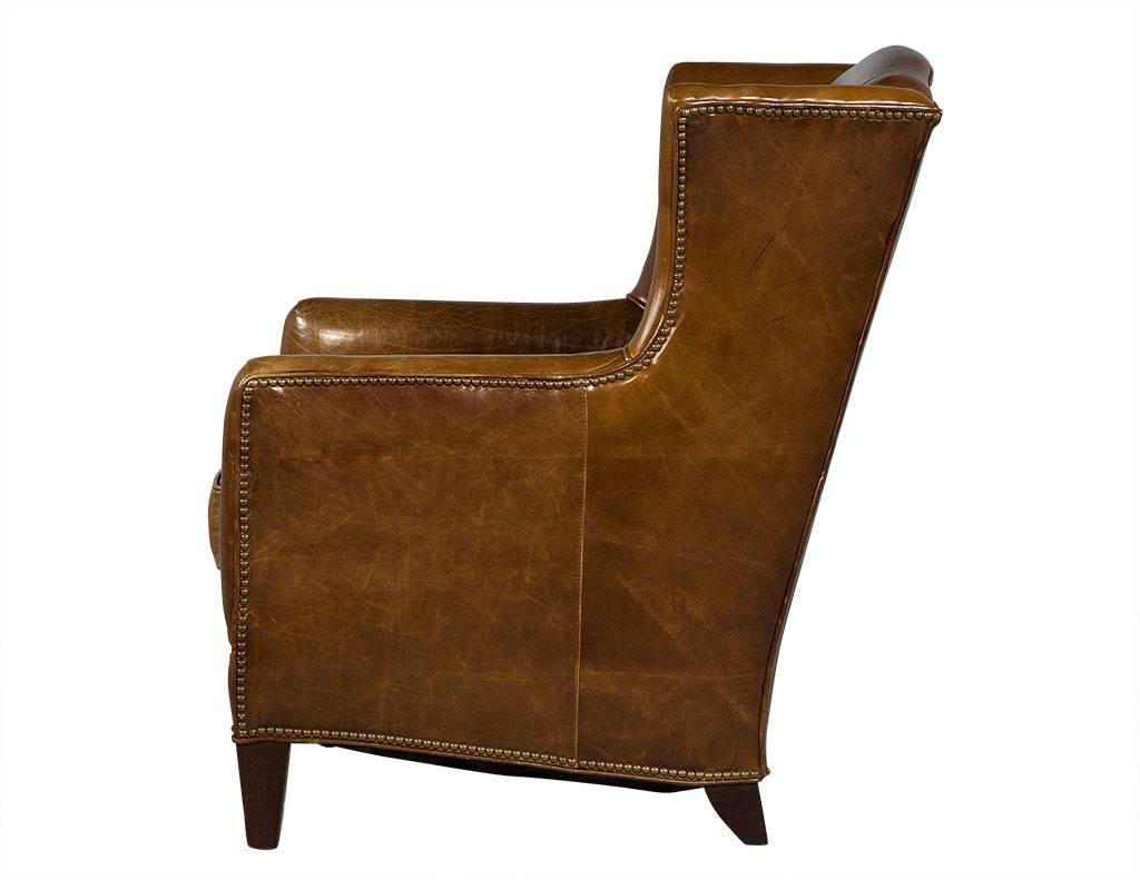 French Vintage Leather Gentleman’s Wing Chair