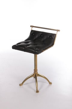 Vintage Leather & Gilt Brass Harper's Stool 1950s France.