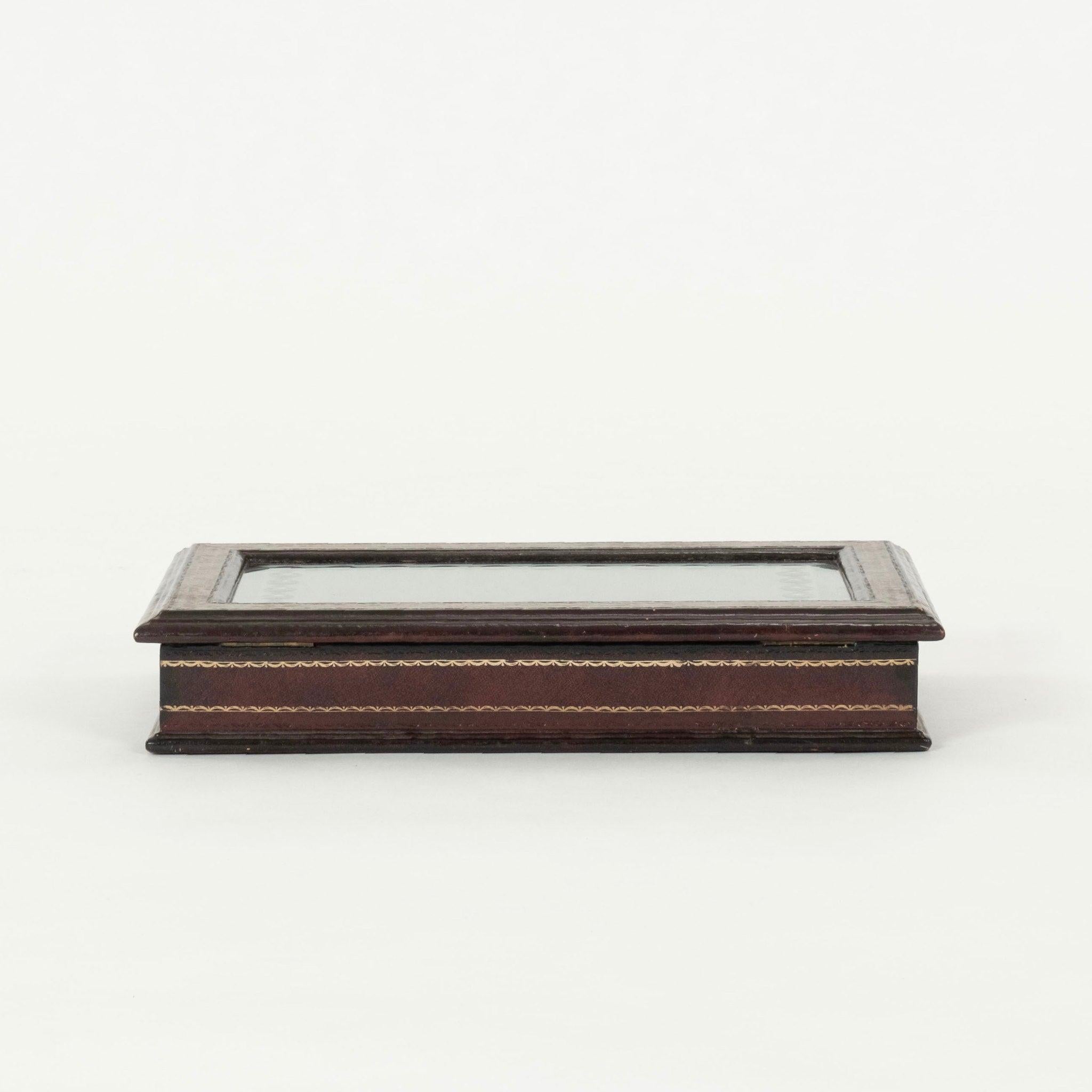 Vintage Leder Glas Deckel Box (20. Jahrhundert) im Angebot