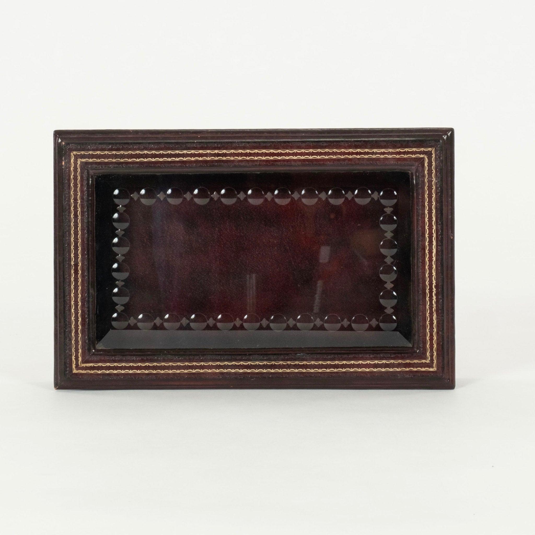 Vintage Leder Glas Deckel Box im Angebot 1