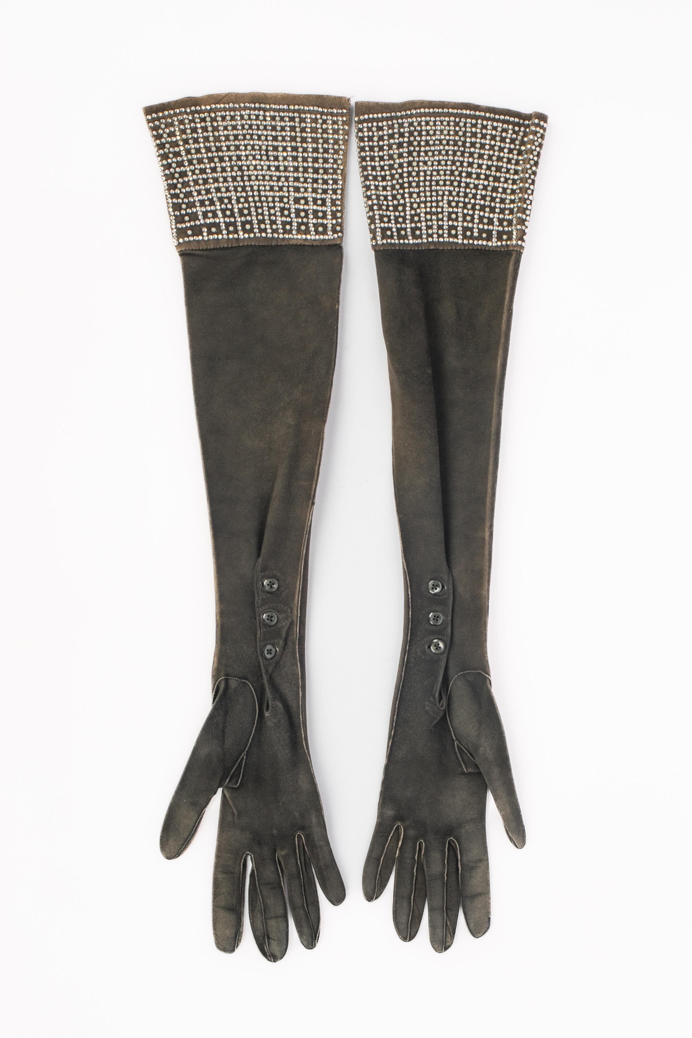 Nero Guanti in pelle vintage in vendita