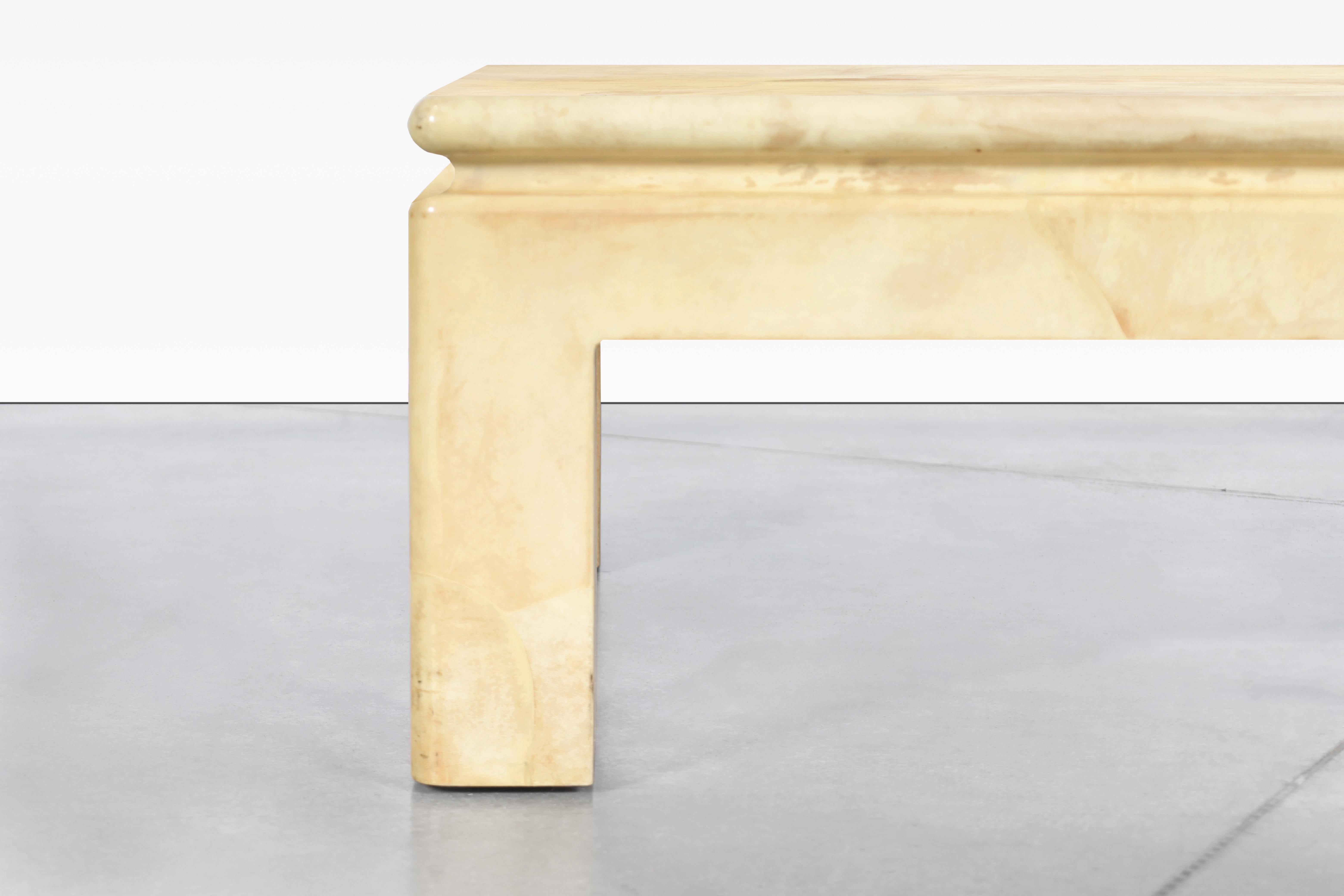 Mid-Century Modern Vintage Leather Goatskin Coffee Table Attributed to Karl Springer For Sale