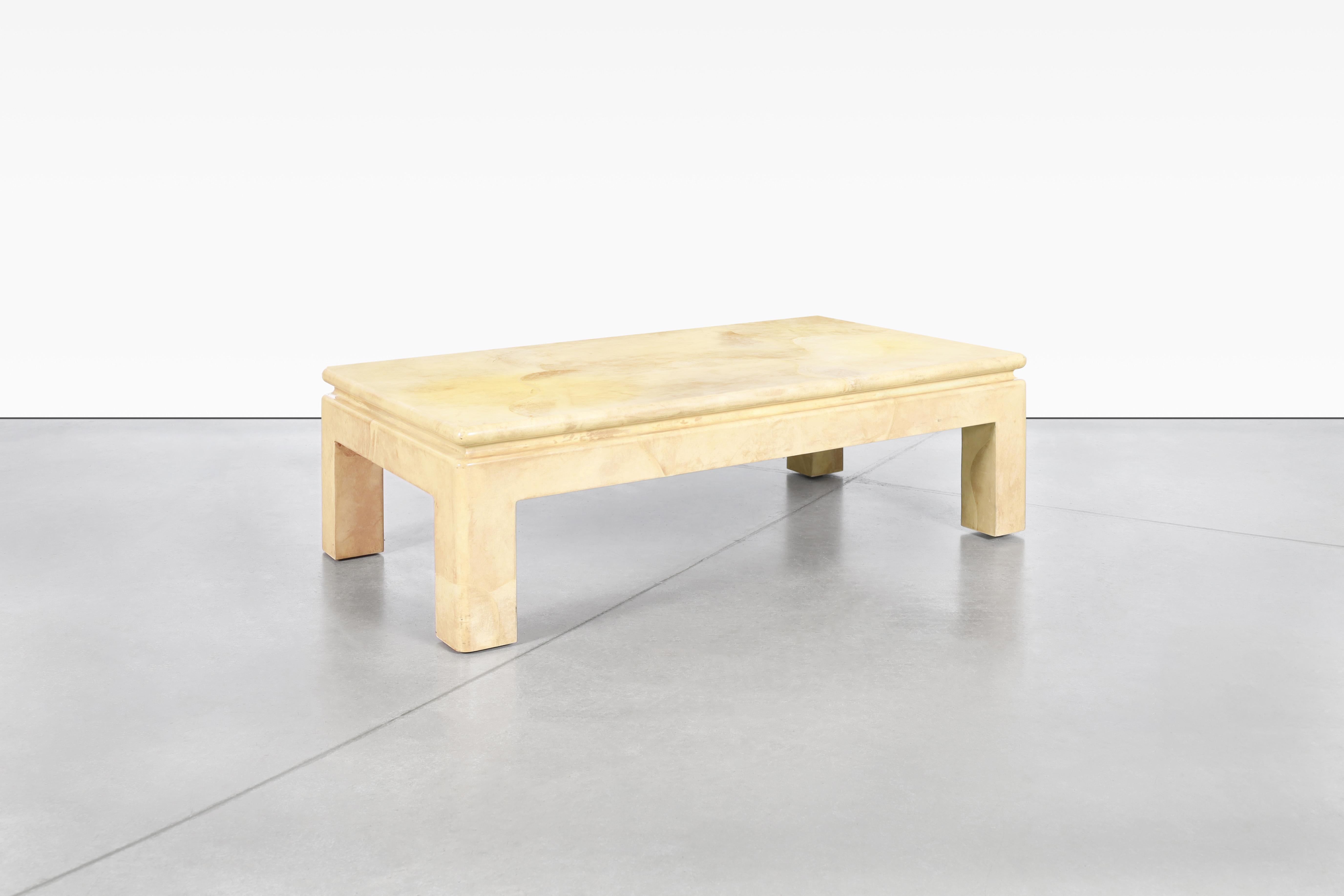 American Vintage Leather Goatskin Coffee Table Attributed to Karl Springer For Sale