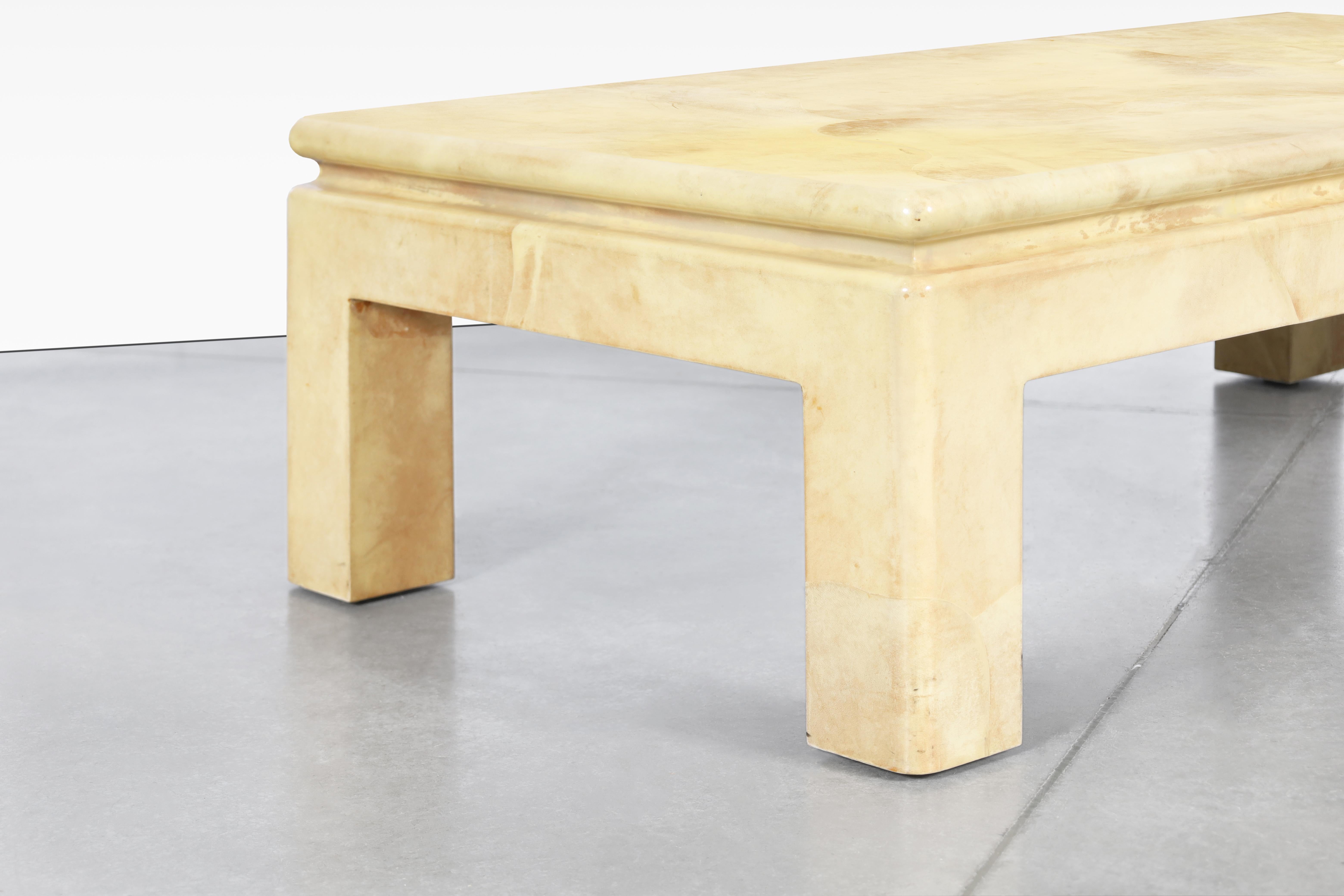 Vintage Leather Goatskin Coffee Table Attributed to Karl Springer In Good Condition For Sale In North Hollywood, CA