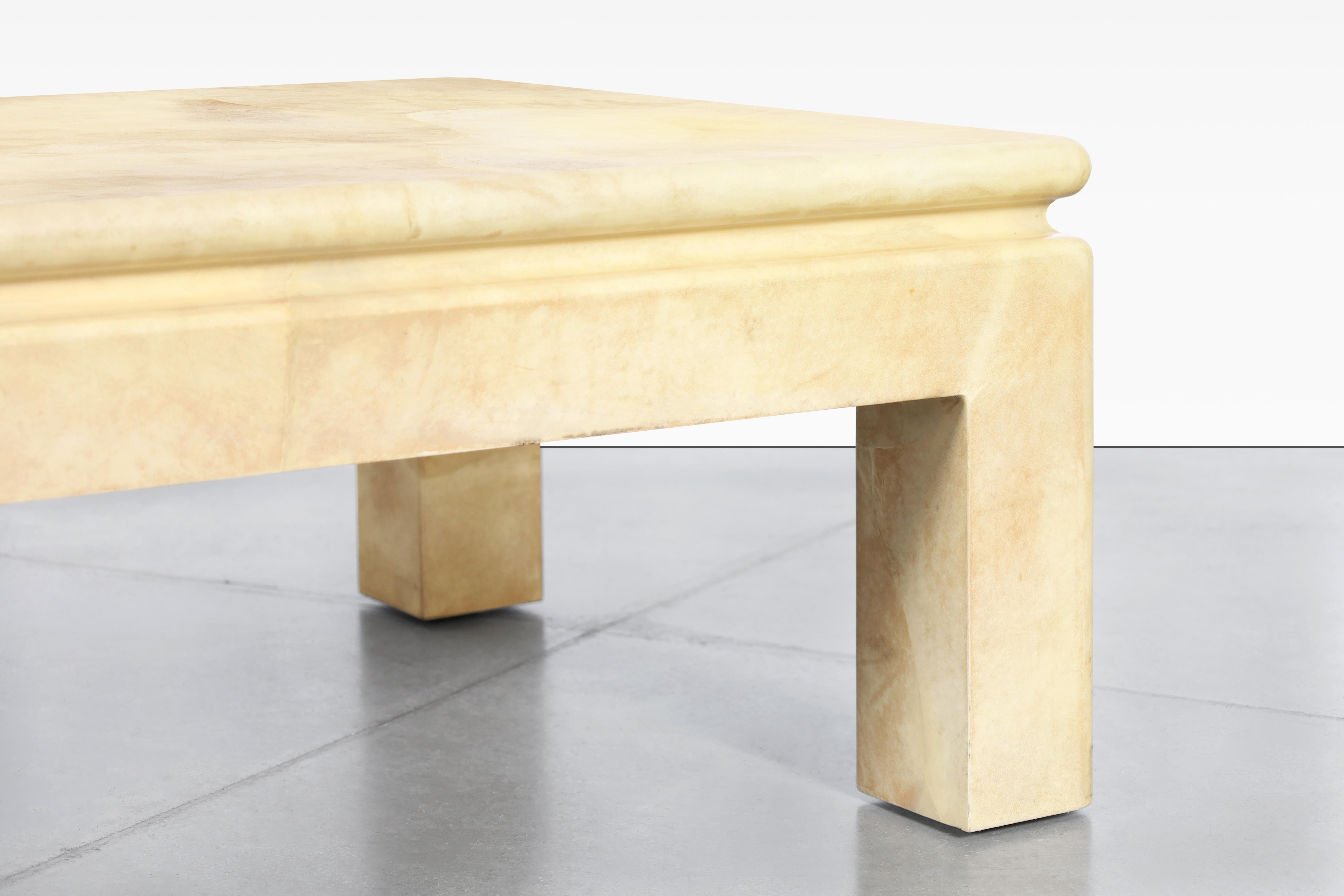 Mid-20th Century Vintage Leather Goatskin Coffee Table Attributed to Karl Springer For Sale