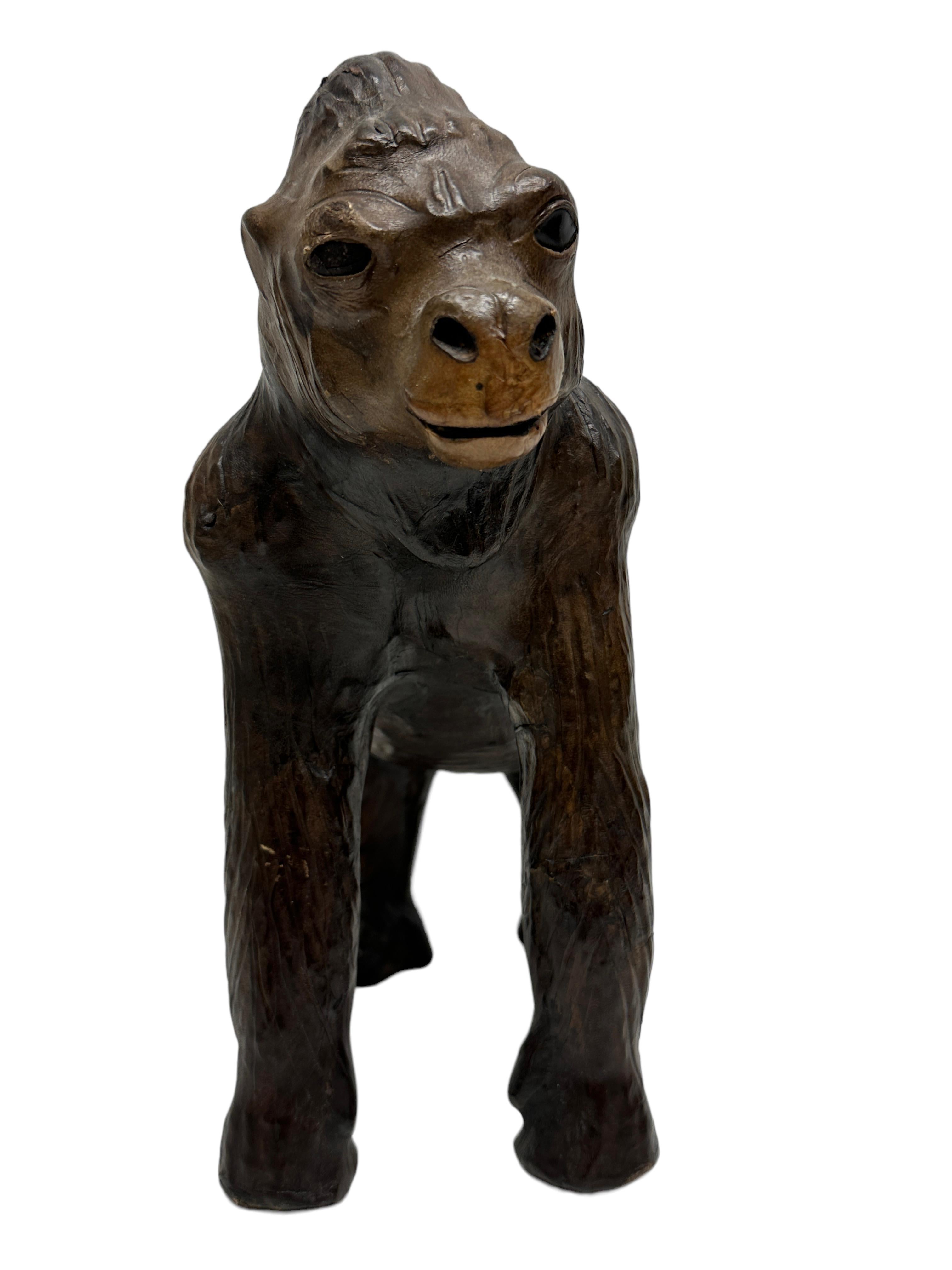 Vintage Leather Gorilla Modern Sculpture Style of Dimitri Omersa, 1980s For Sale 3