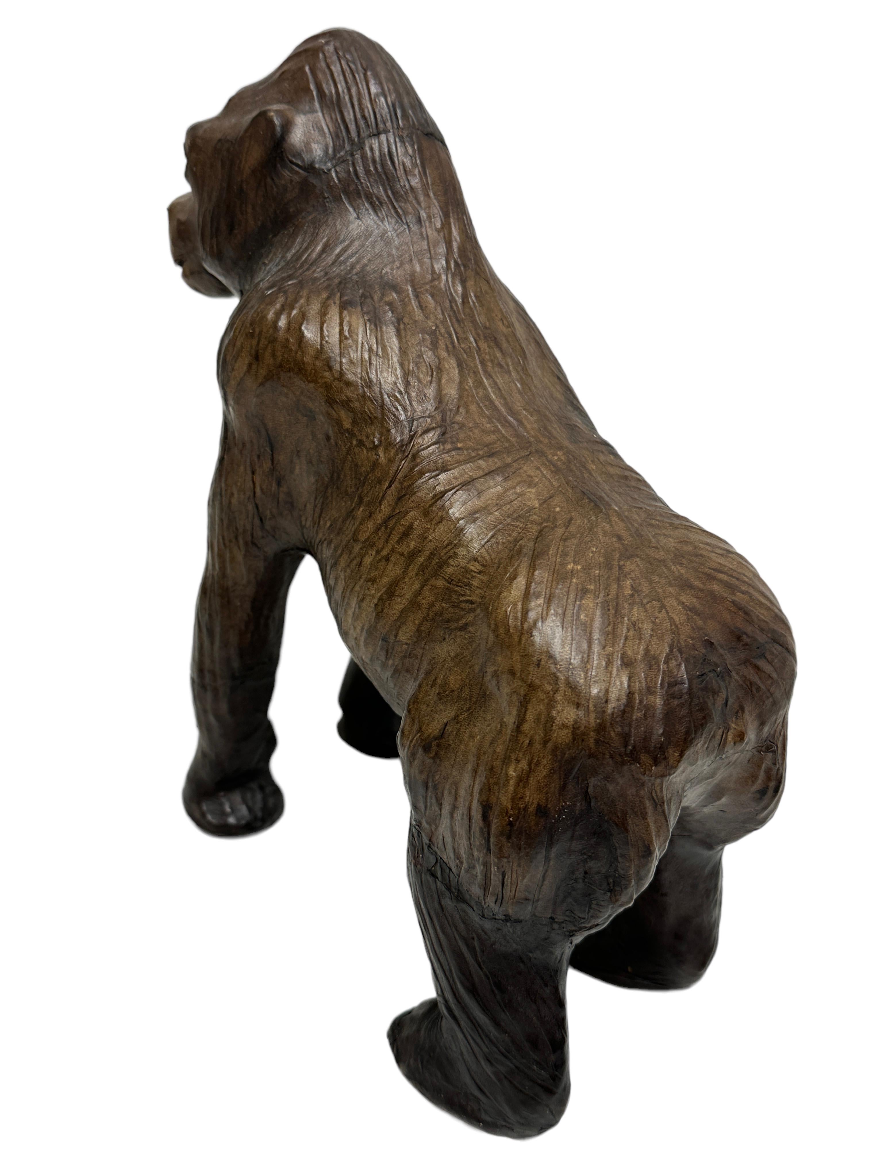 Vintage Leather Gorilla Modern Sculpture Style of Dimitri Omersa, 1980s For Sale 7